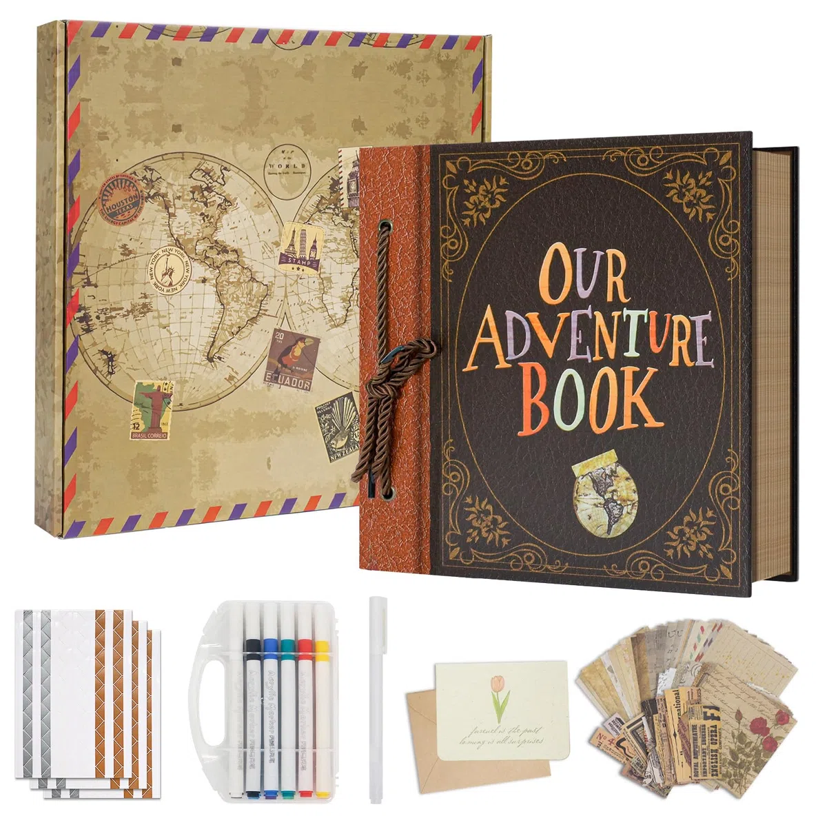 Kit per Album di Ritagli, 25,5 x 25,5 cm Fai da Te con Copertina Rigida in Carta Kraft con 40 Fogli e 80 Pagine, Regalo Creativo per Anniversario, Matrimonio, Compleanno, Viaggio