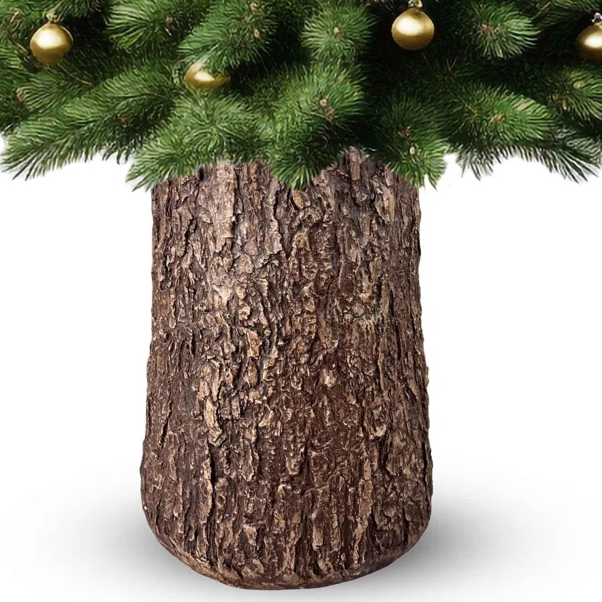 081 Store - Base Albero di Natale in Resina effetto Tronco Legno Naturale – Supporto Stabile e Realistico Ø32 mm, per Alberi fino a 180 cm – Decorazione Natalizia Elegante 33x24x19 cm