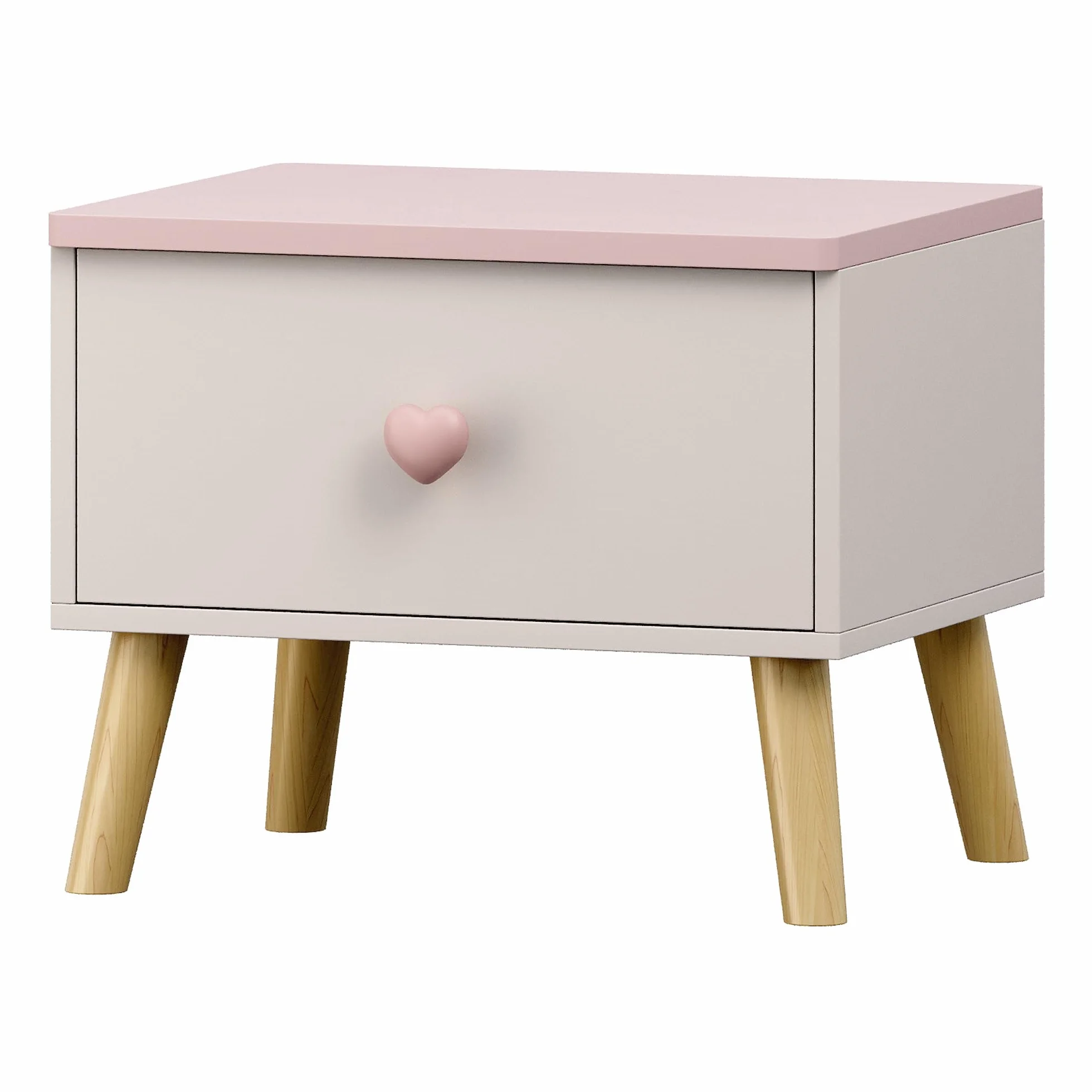 [en.casa] Comodino per Bambini Tavolino con Cassetto per Cameretta Mobiletto Basso per Fianco Letto o Zona Gioco 31 x 38 x 30 cm Bianco/Rosa