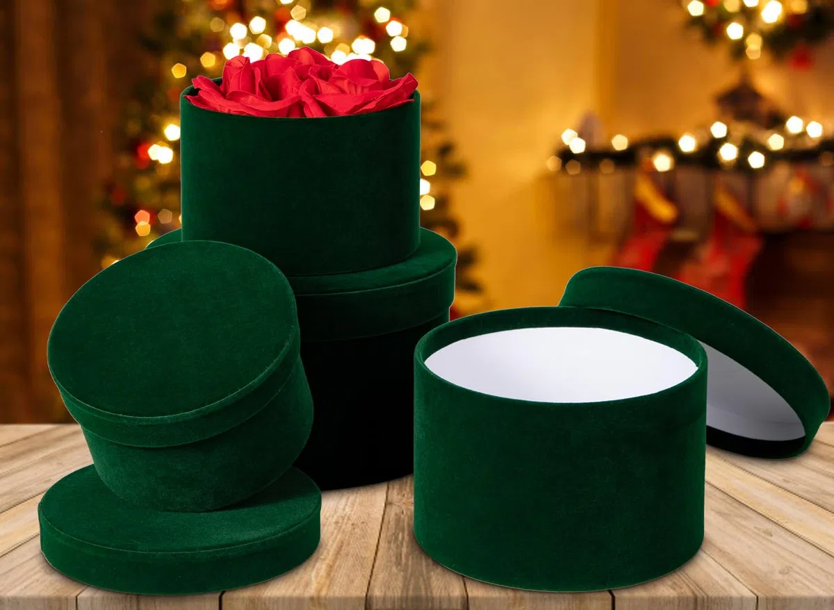Oairse Set di 4 Confezioni Regalo in Velluto con Coperchio - Scatole di Cartone per Compleanno e Festa della Mamma