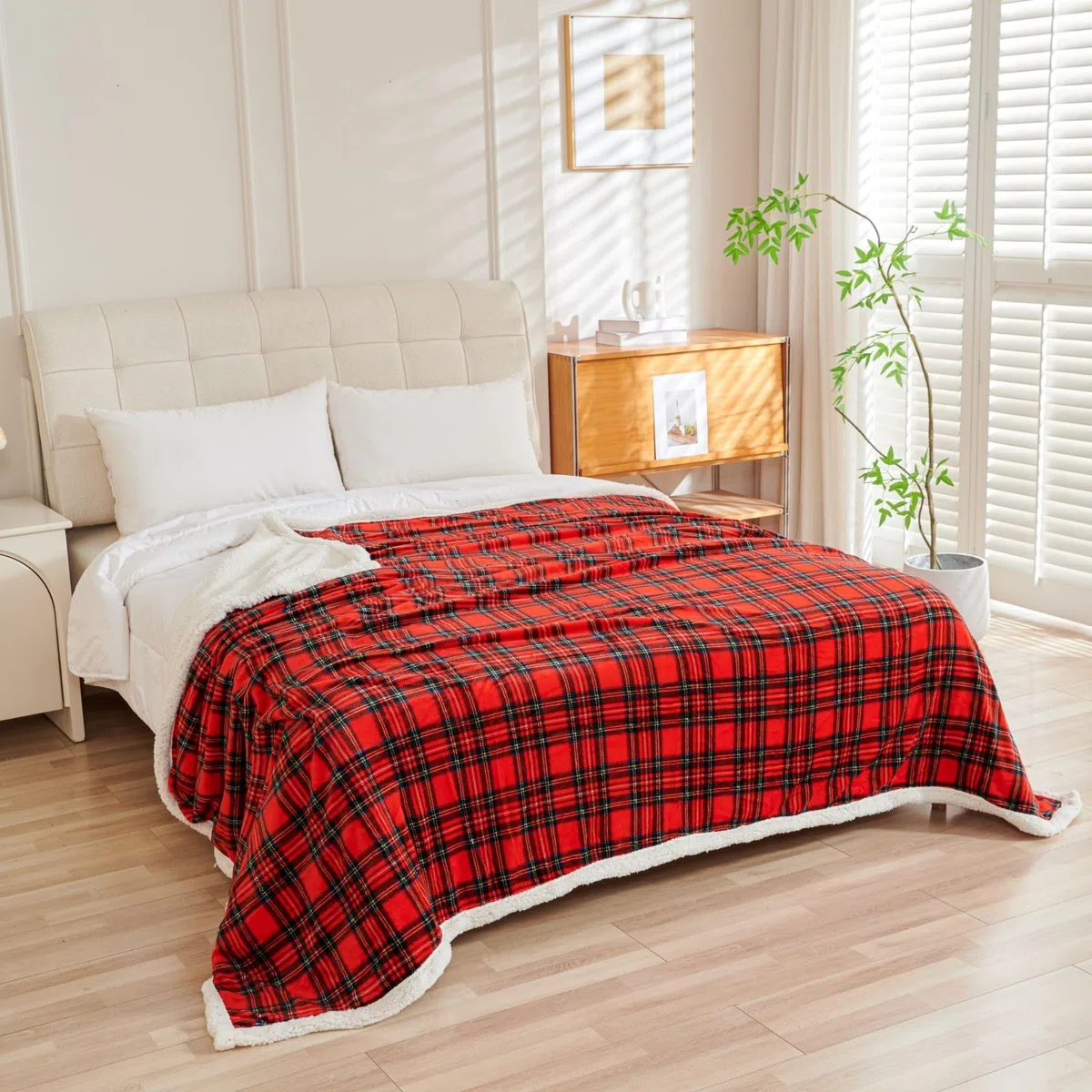 Caritex Coperta Plaid Tartan in Pile Coral e Sherpa - Dimensioni Varie W462 Una Piazza e Mezza 160x210 cm Rosso