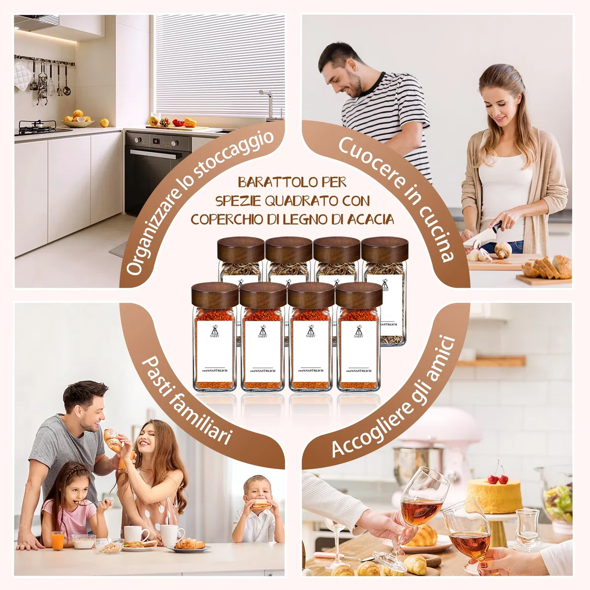 Set di barattoli per spezie, 12 pezzi, 120 ml, sigillati per spezie, portaspezie, portaspezie con coperchio in legno, per l'organizzazione della cucina…