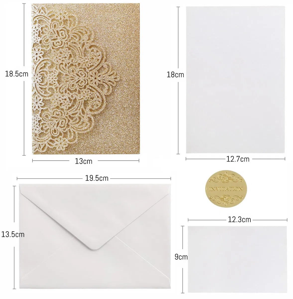 Hosmsua 20pz Oro Glitter Invito di Nozze, Triplo Piegamento Taglio Laser Flora Biglietto d'invito con Cartolina di Conferma e Buste per Matrimonio e Anniversario, Compleanno