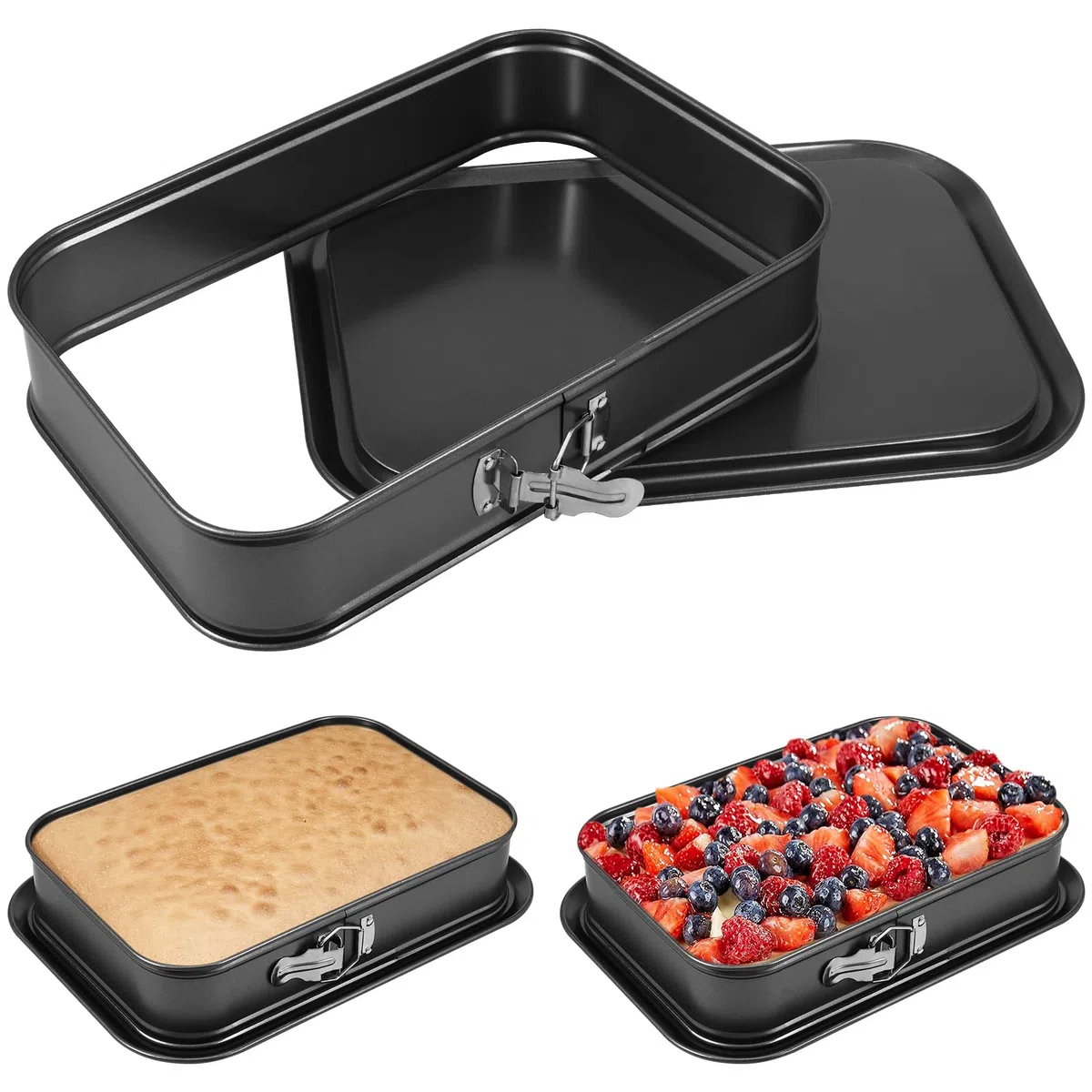 Teglia per torte con apertura a molla, 35,5 x 24 cm, antiaderente, con fondo rimovibile, rettangolare, lavabile in lavastoviglie, per torte, cheesecake, mousse (rettangolare)