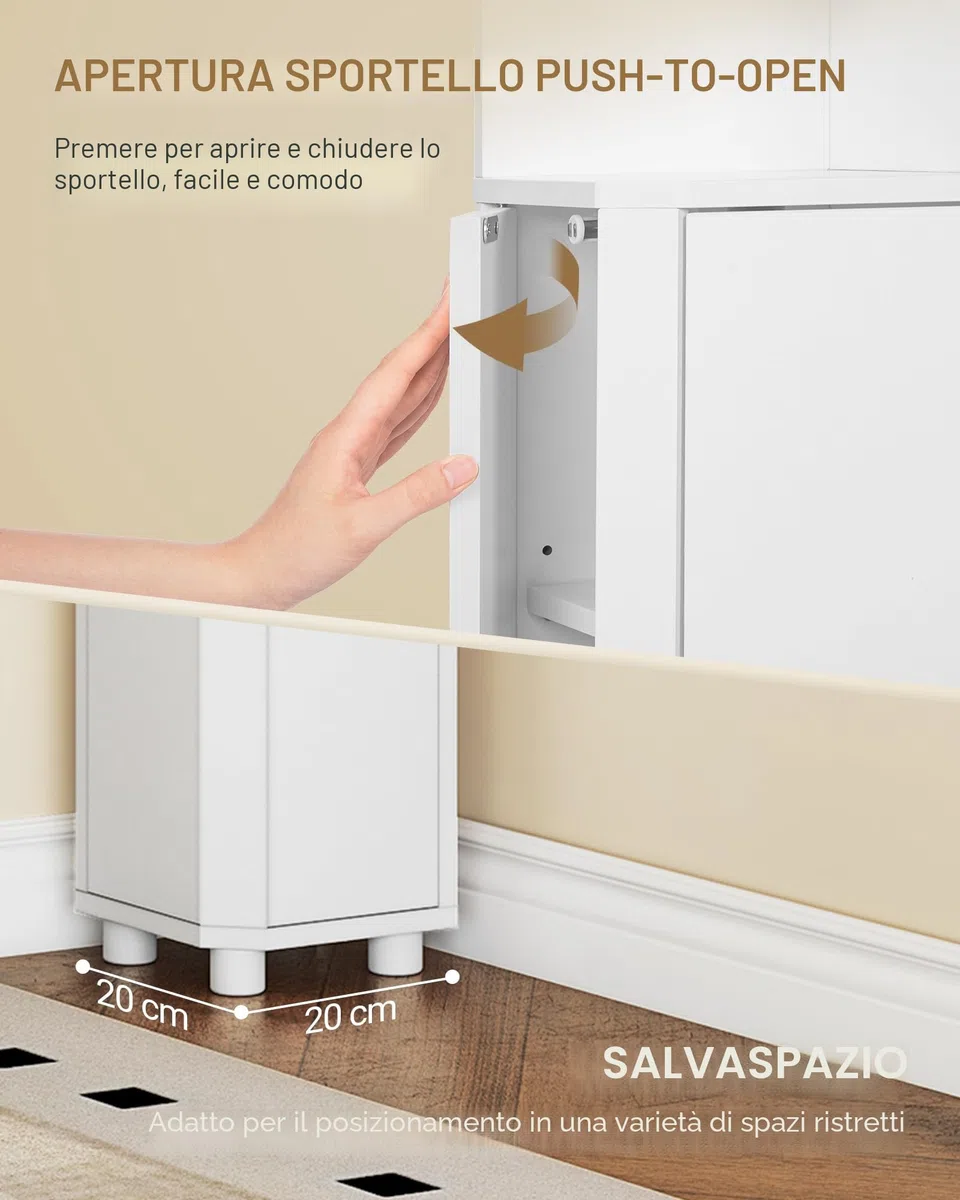 Hzuaneri Mobile da Bagno, Mobiletto Angolare per Bagno con Ante - Organizzatore Stretto per Water con Ripiano Regolabile, 2 Spazi Aperti e 2 Porte Laterali, 20 x 20 x 79 cm, Bianco BC20003X