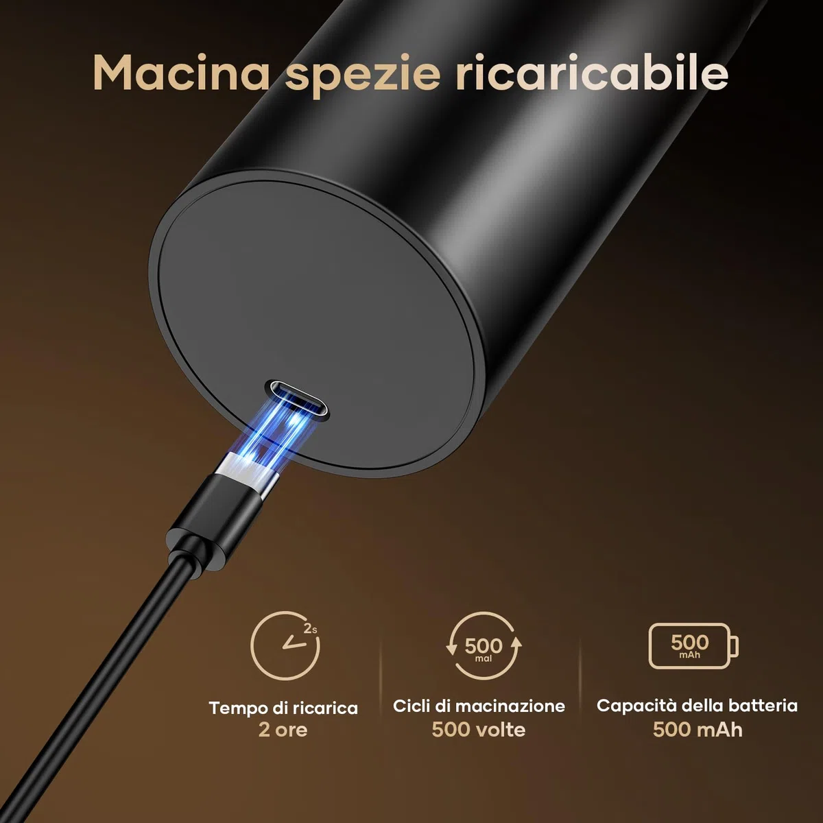 Kotopa Macina Sale e Pepe Elettrico Ricaricabile, Macinapepe Elettrico con Macinino in Ceramica a 5 Livelli Regolabile, Base, Luci LED, 100mL - Set da 2 (Nero)