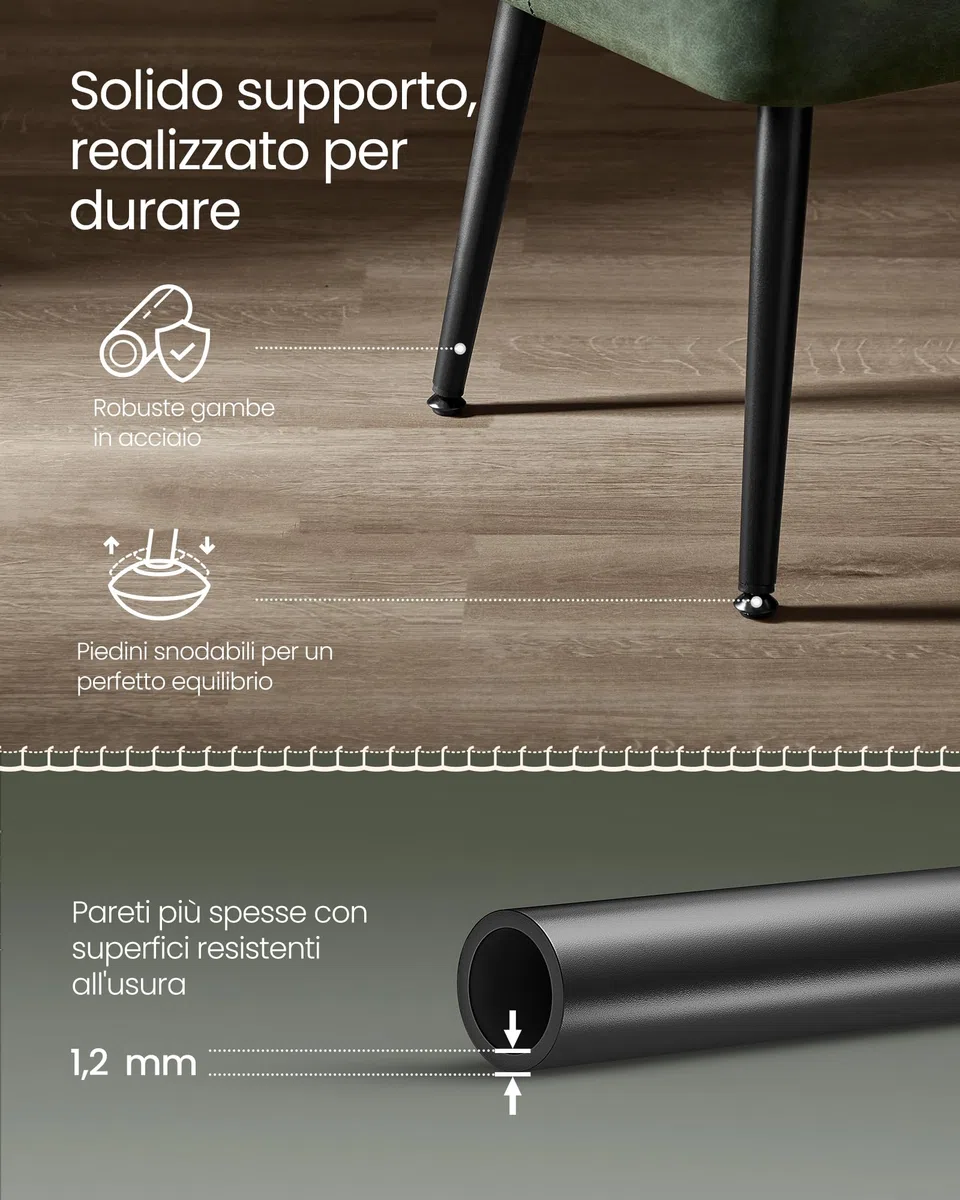 VASAGLE EKHO Collezione - Panca da Ingresso Camera da Letto, PU con Cuciture, Gambe in Acciaio, Soggiorno Sala da Pranzo, Moderno di Metà Secolo, Portata di 300 kg, Verde Foresta LOM076C01