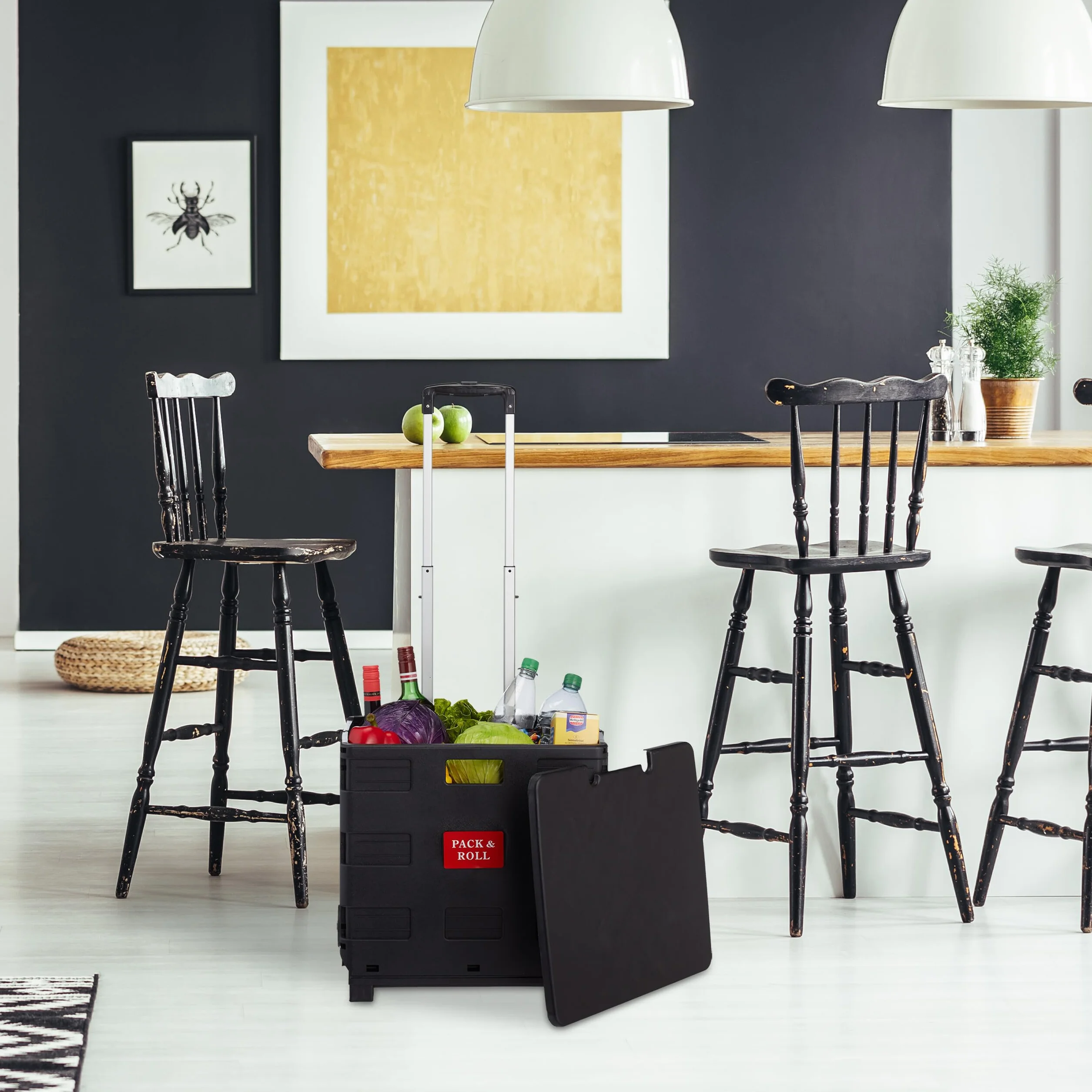 Relaxdays Carrello per la Spesa Pieghevole, 50 L e 35 kg Max. con Manico Telescopico, Trolley Portaspesa, Rosa Nero