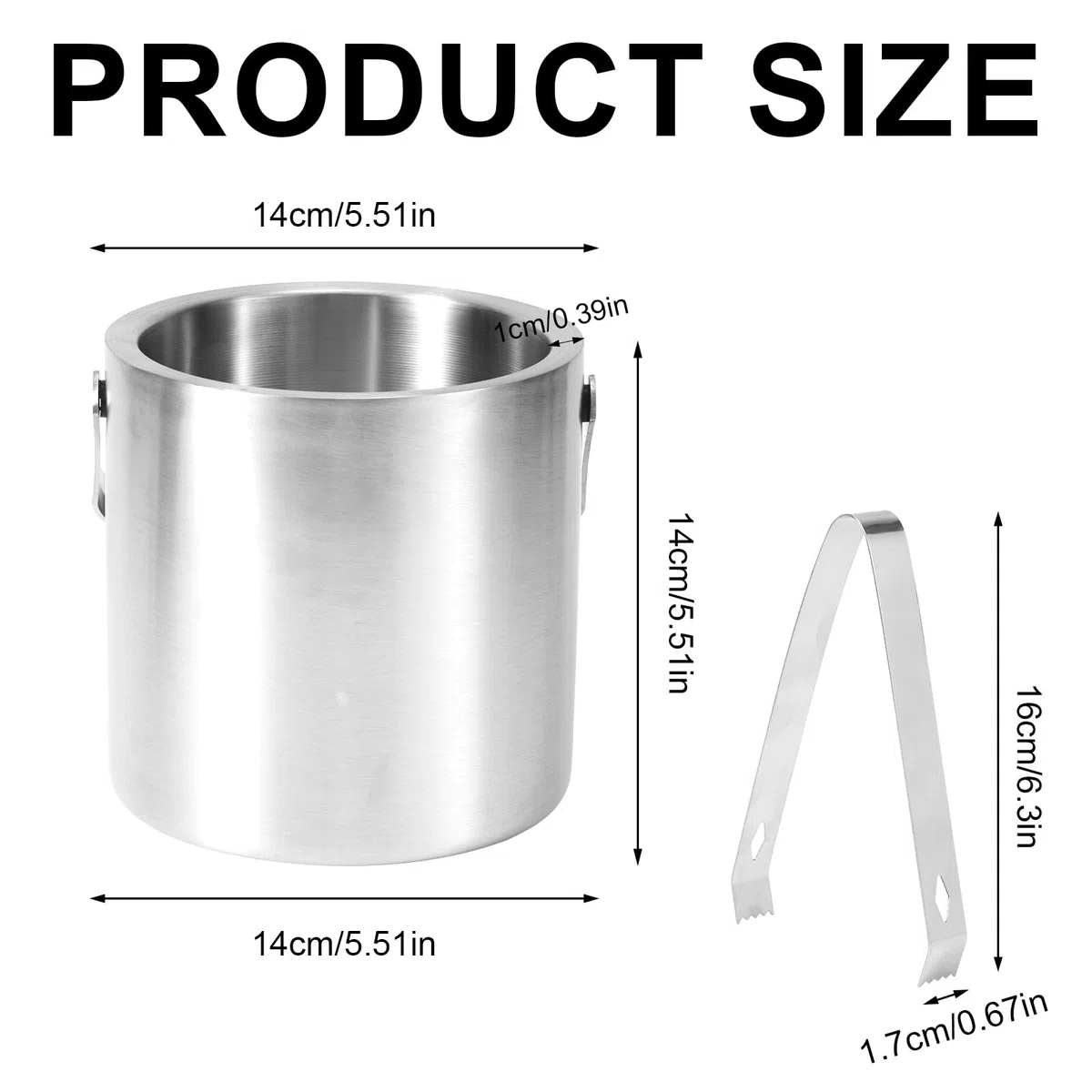 Gosknor Secchiello Ghiaccio in Acciaio Inox 1,3L con Coperchio e Pinze, Piccolo Contenitore Ghiaccio a Doppia Parete per Cocktail Birra Vino Mantiene Bevande Congelate più Lungo Casa Bar Feste