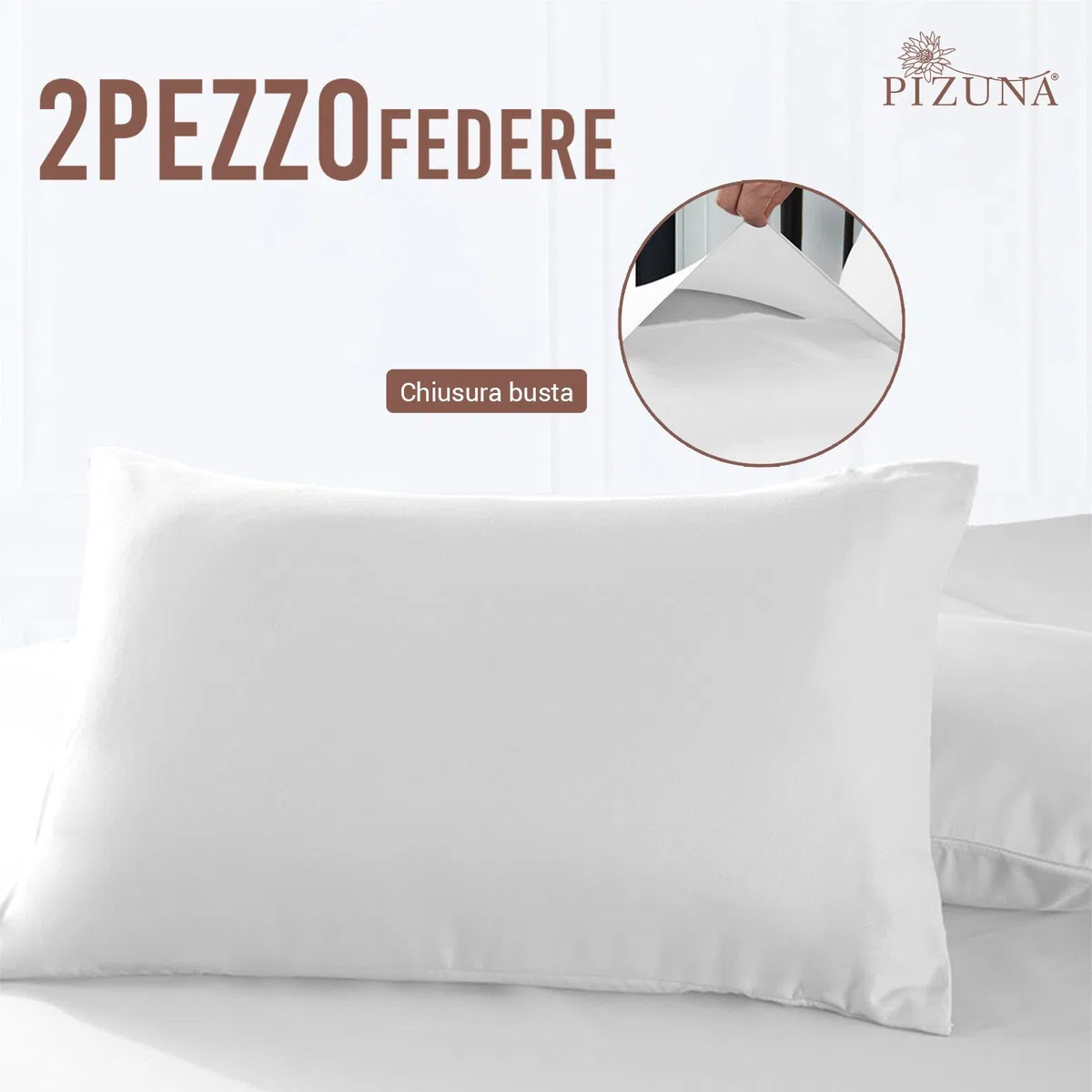 Pizuna Set di 2 Federe per letto matrimoniale cotone 50x80 cm Bianco, 400 fili con trama Sateen in 100% Cotone a fiocco lungo Federa cuscino 50x80 (Federa cuscino Bianco - 2 pezzi)