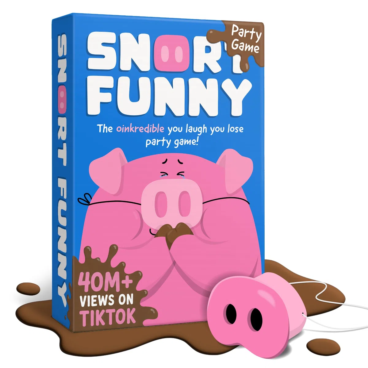 Snort Divertente – Il Fantastico Gioco di Partito in cui Ridi Perdi, Giochi di Famiglia per Bambini e Adulti con 150 Carte Sfida, 5 Nasi di Maiale & Gettoni di Fango, Giochi Divertenti per Amici e