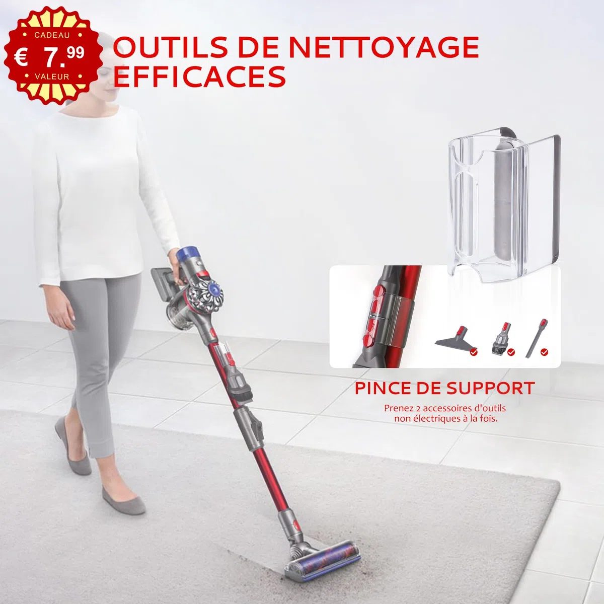 Tubo telescopico pieghevole compatibile con Dyson V7 V8 V10 V11 V15 aspirapolvere senza fili, tubo in alluminio a sgancio rapido migliorato per la pulizia sotto il letto, tavolo divano (rosso)
