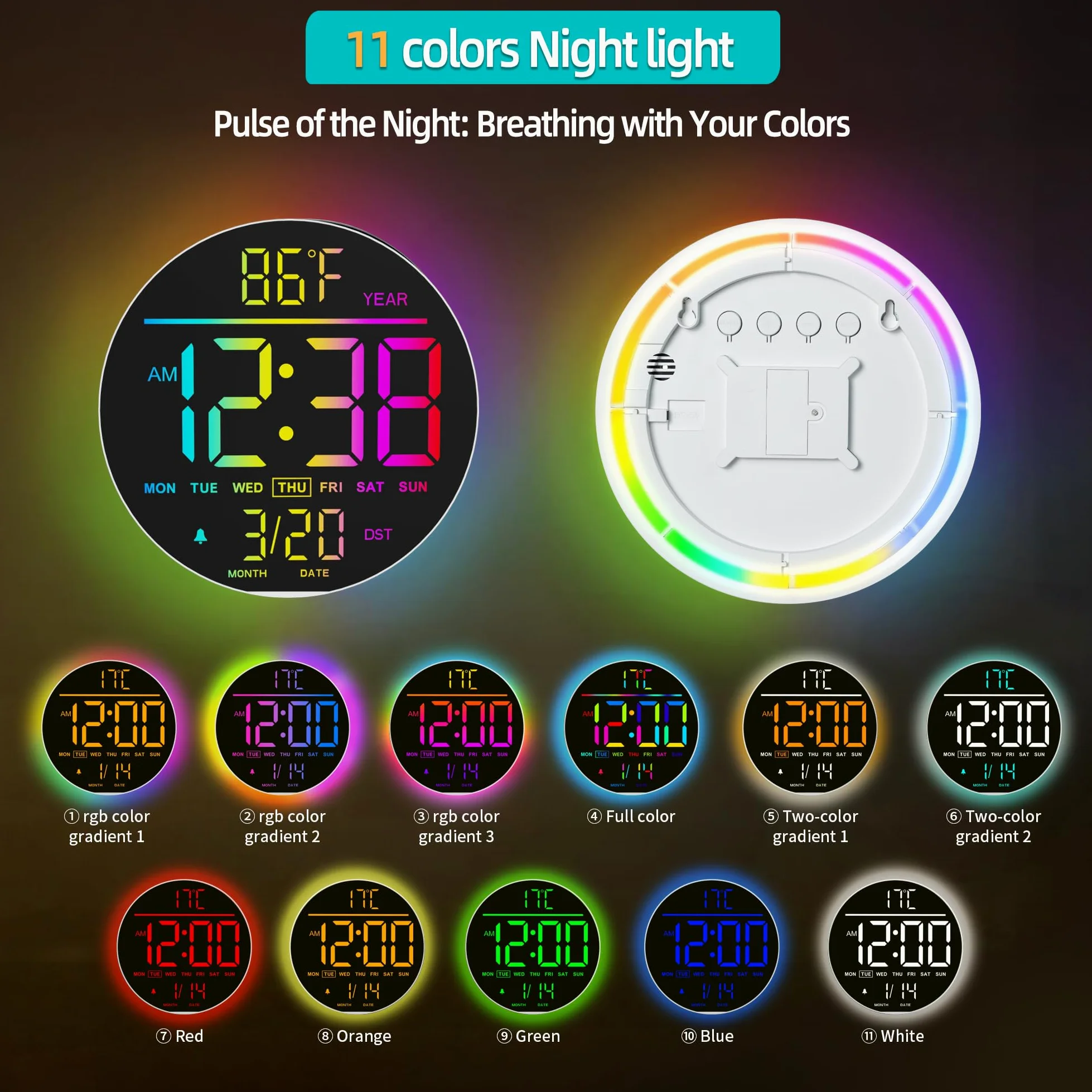 Maxstar Orologio Digitale da Parete 10" Grande con Telecomando, Display LED Moderno 8 RGB, Luminosità Auto, Termometro, Decorativo Sveglia - Ideale per Soggiorno, Camera da Letto, Cucina - Bianco