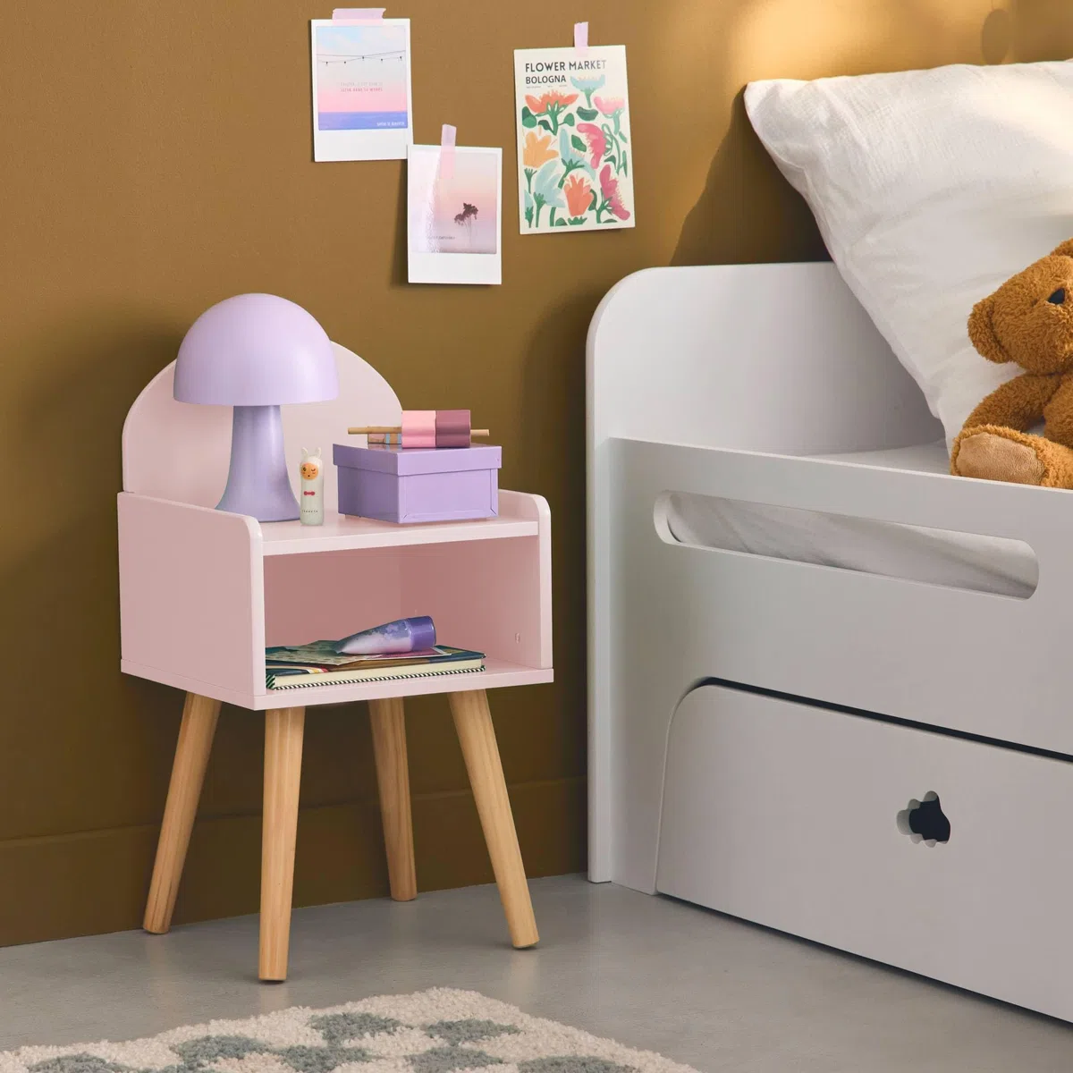 Comodino per bambini, Nephos, Rosa, 30x28x55.6 cm