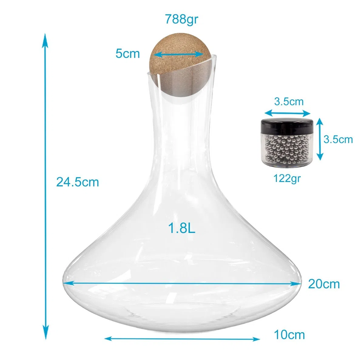 Intirilife caraffa in vetro da 1,8 litri per vino rosso con perle di pulizia - Capacità decanter 750ml - Decanter in vetro cristallo senza piombo Aeratore per vino soffiato a bocca Caraffa per vino