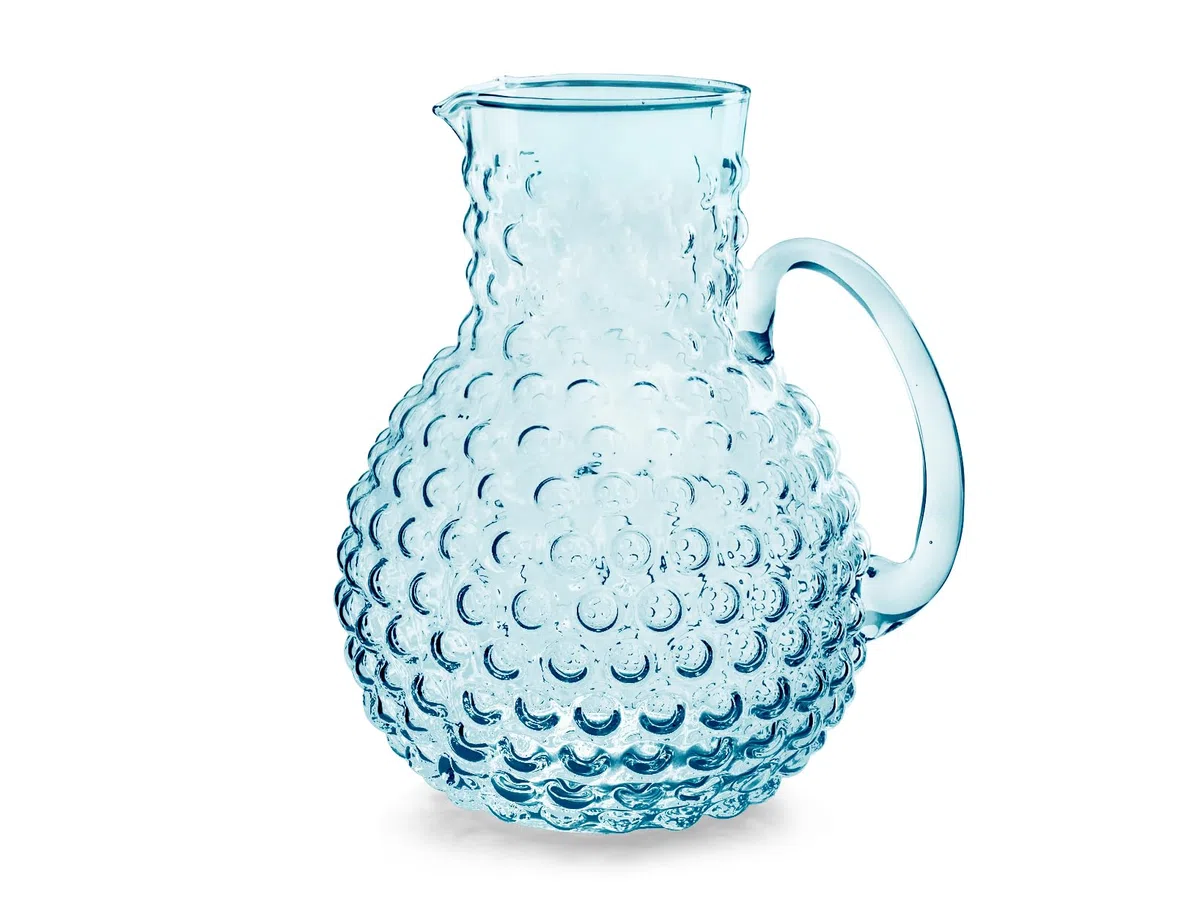 H&H, Brocca Bubble in Vetro Bocciardato blu da 2,3 Litri - Elegante, Sofisticata e Lavabile in Lavastoviglie
