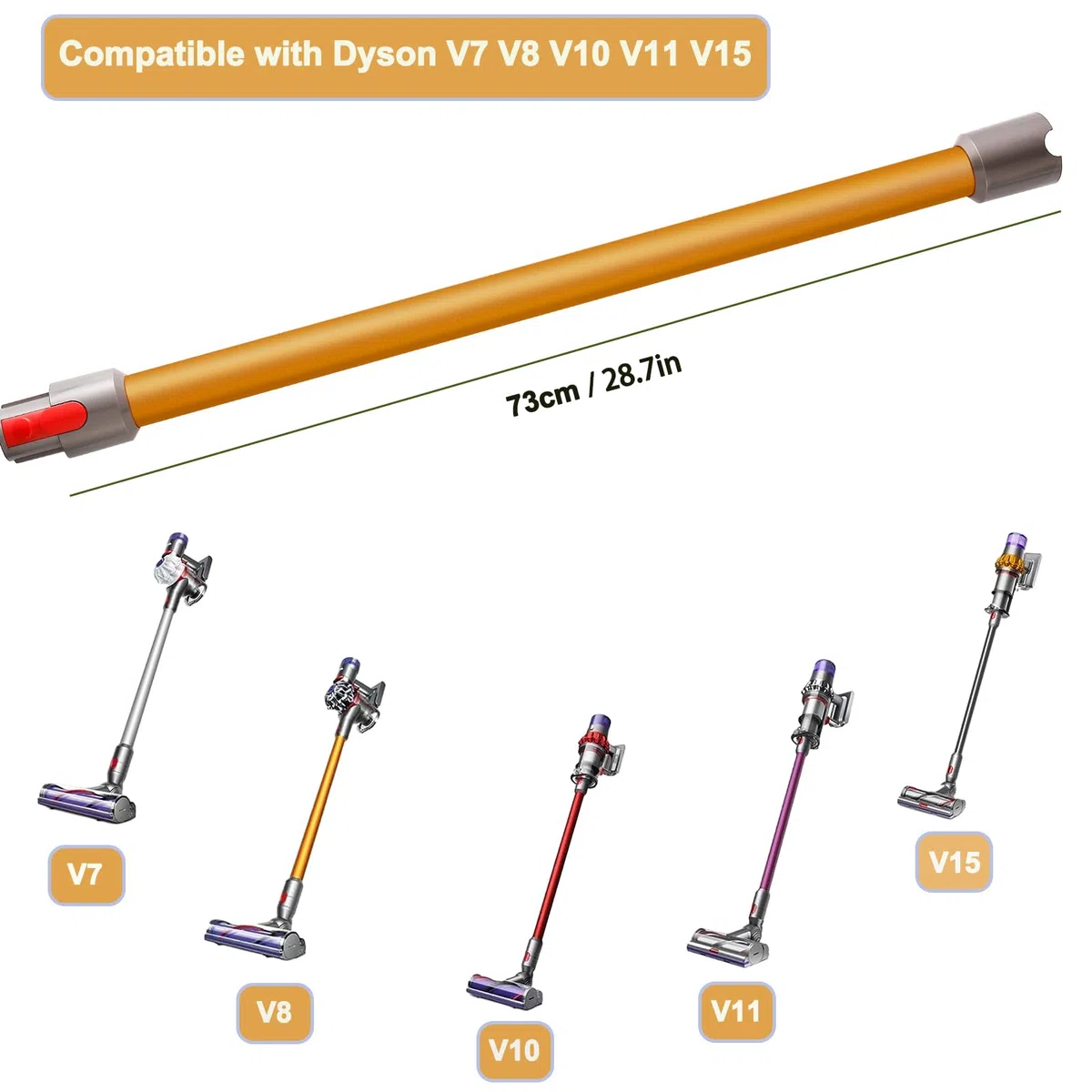Tubo Ricambi per Dyson V15 V11 V10 V8 V7 Aspirapolvere, Tubo a Sgancio Rapido, Lunghezza 73cm（Oro）