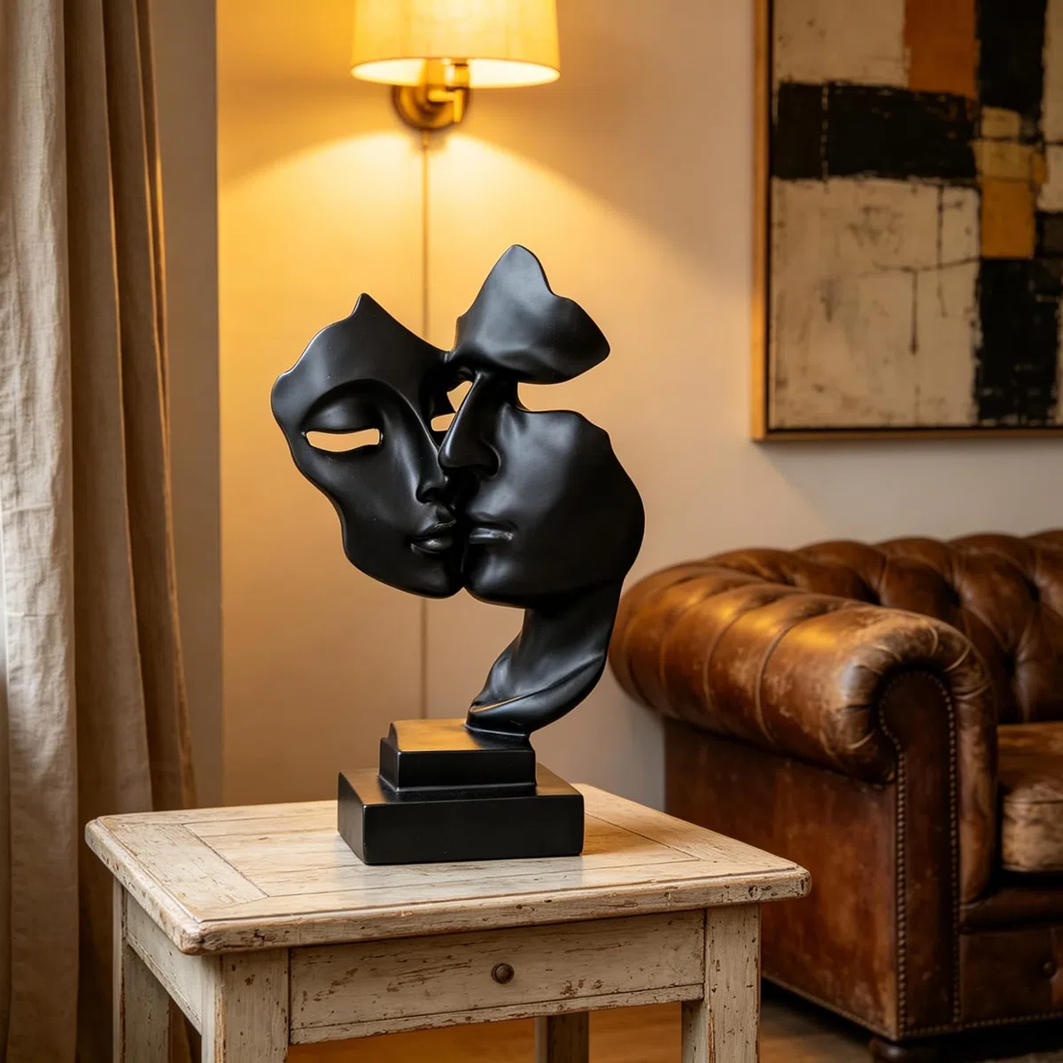 Maschera di Coppia,Statue Decorative,Decorazioni per Ufficio,Figure Decorative, Statuette Decorative Casa, Soggiorno Decorativo Moderno da Appoggiare, Scultura Astratta in Poliresina(Nero)