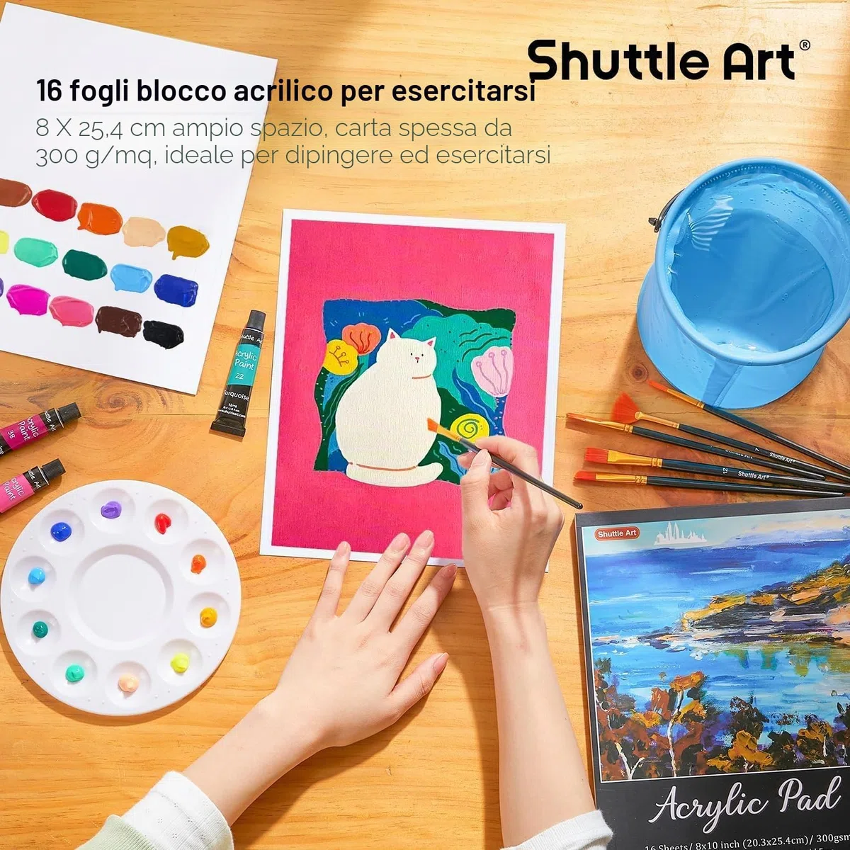 Shuttle Art Colori Acrilici per Dipingere 54 Pezzi, Set Pittura con 30 Colori, Cavalletto Pittura Legno, Tela, Pennelli, Tavolozza, Blocco da Disegno, Acrylic Paint per Bambini, Adulti Artisti
