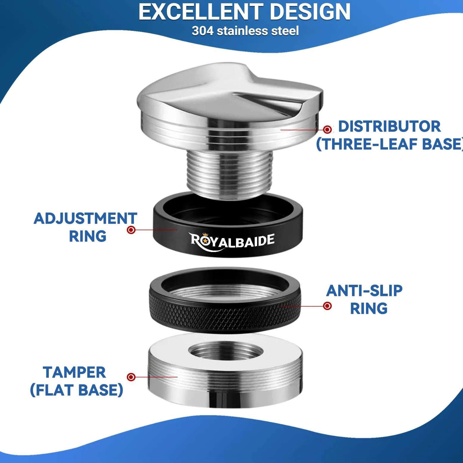 Pressino e distributore per caffè espresso da 51 mm, livellatore per caffè a doppia testa compatibile con portafiltro da 51 mm, pressini per caffè espresso staccabili a profondità regolabile