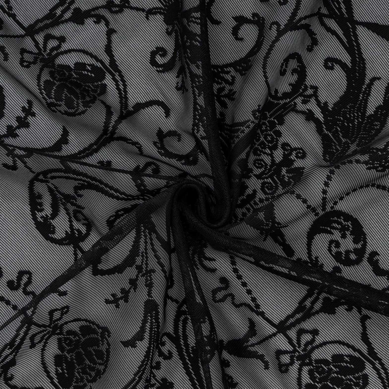 TUDECO Tende gotiche nere per camera da letto, tende in pizzo trasparente stravagante lunghezza 183 cm vintage floreale moody tende per Halloween, privacy, tasca per asta, tende in pizzo flitering 2