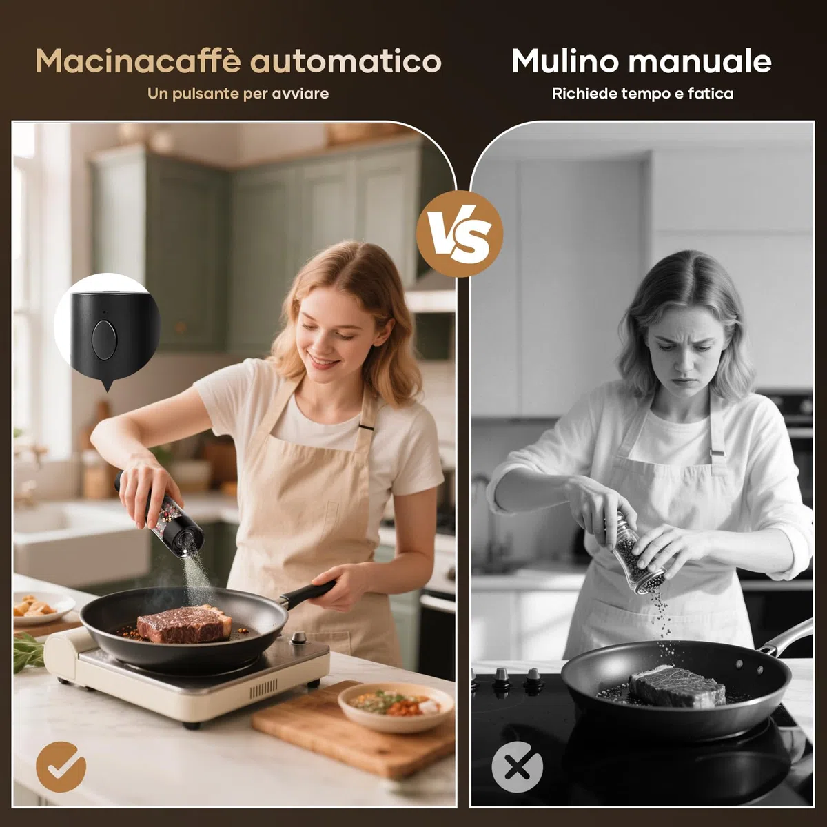 Kotopa Macina Sale e Pepe Elettrico Ricaricabile, Macinapepe Elettrico con Macinino in Ceramica a 5 Livelli Regolabile, Base, Luci LED, 100mL - Set da 2 (Nero)