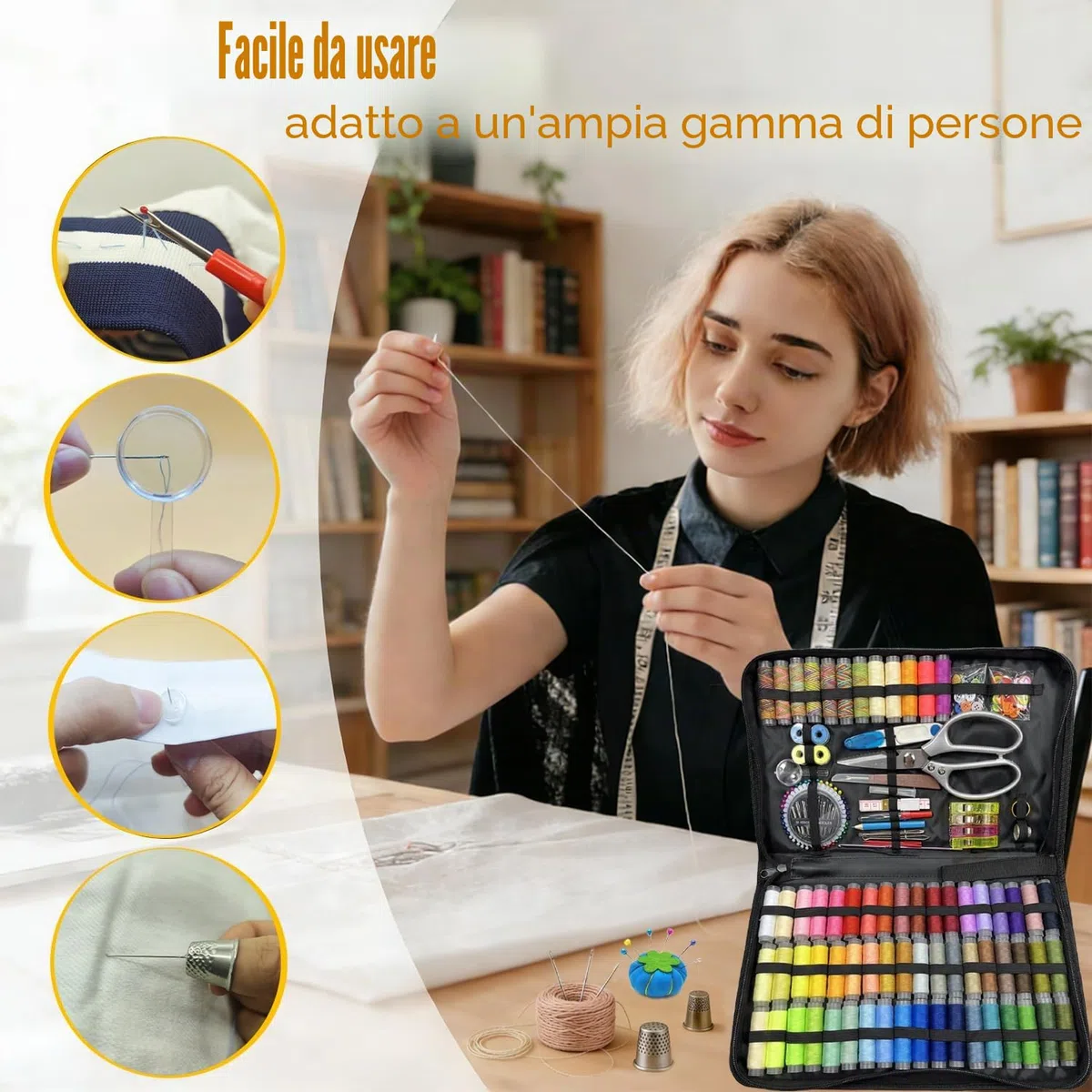 Kit da Cucito Premium, 66 Colori Set da Cucitoper Adulti, 305 Pezzi Accessori per Cucire Professionale con Aghi, Filo, Forbici, Bottoni e Molto, Adatto Principianti, Viaggi, Casa, Scuola, Emergenza