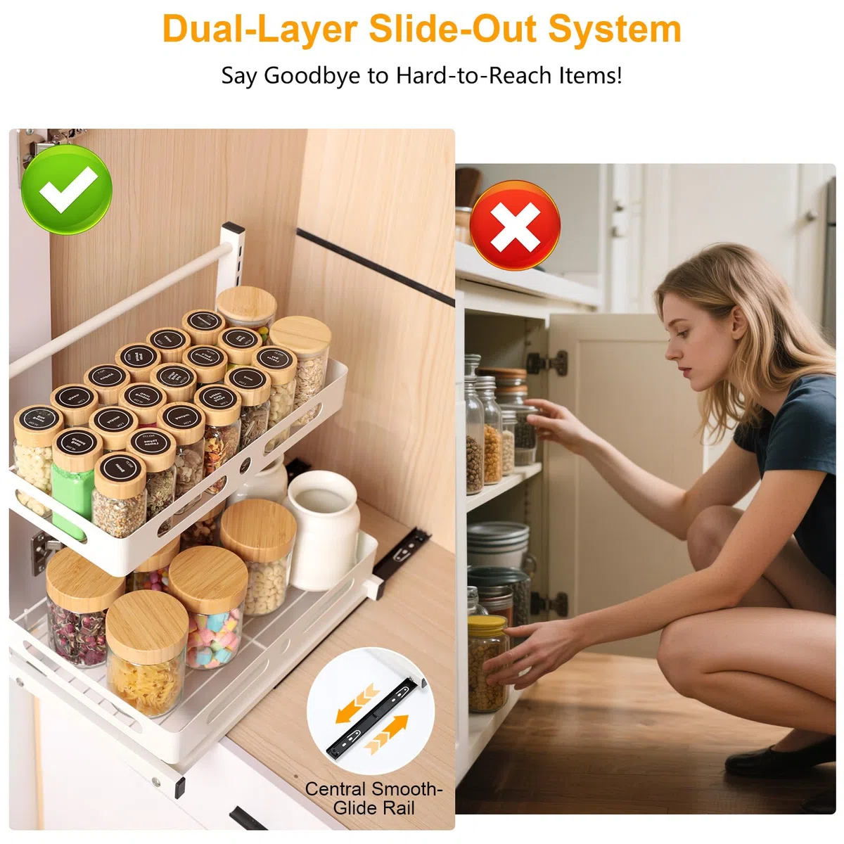 VINATO Organizer Sottolavello Cucina, 2 Livelli Metallo Organizzatore Cassetti Cucina, Regolabile in Altezza Scaffale Organizzatore Sotto Lavello, Organizer Detersivi per Bagno, Spezie, Bianco