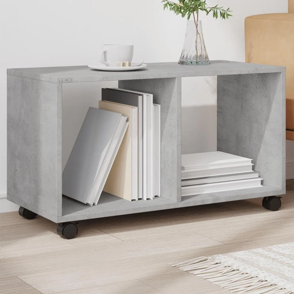 vidaXL Mobiletto con Ruote Grigio Cemento 72x33x42,5 cm in Truciolato, armadietto a rotelle, Mobile con Ruote, mobiletto con Ruote