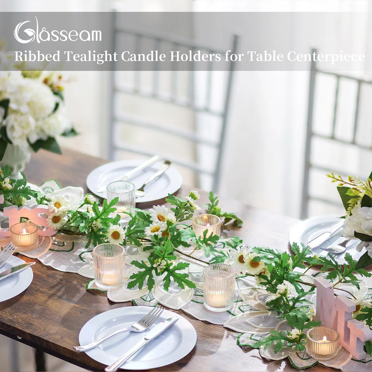 Glasseam Portacandele in Vetro, Set di 24 Portacandele Trasparenti, Portacandele Votive A Coste per La Tavola da Pranzo, Piccoli Portacandele Chic per Matrimonio, Natale E Decorazione della Casa