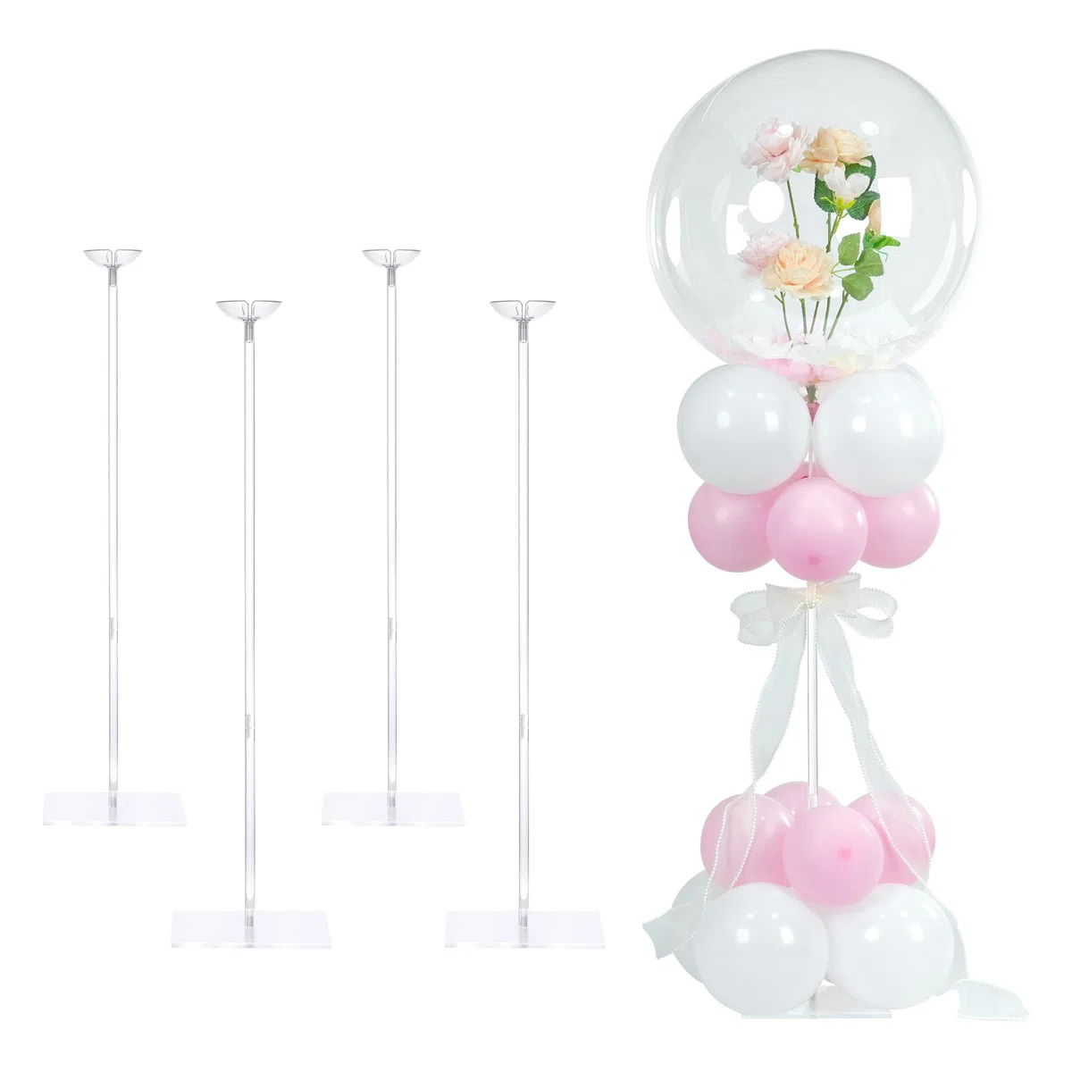 YALLOVE Supporto per Palloncini in Acrilico per Tavolo Altezza Regolabile 40cm 60cm Supporto per Bastoncini di Palloncini con Base per Decorazioni Tavolo Pavimento Matrimoni Compleanni Feste, 4 Pezzi