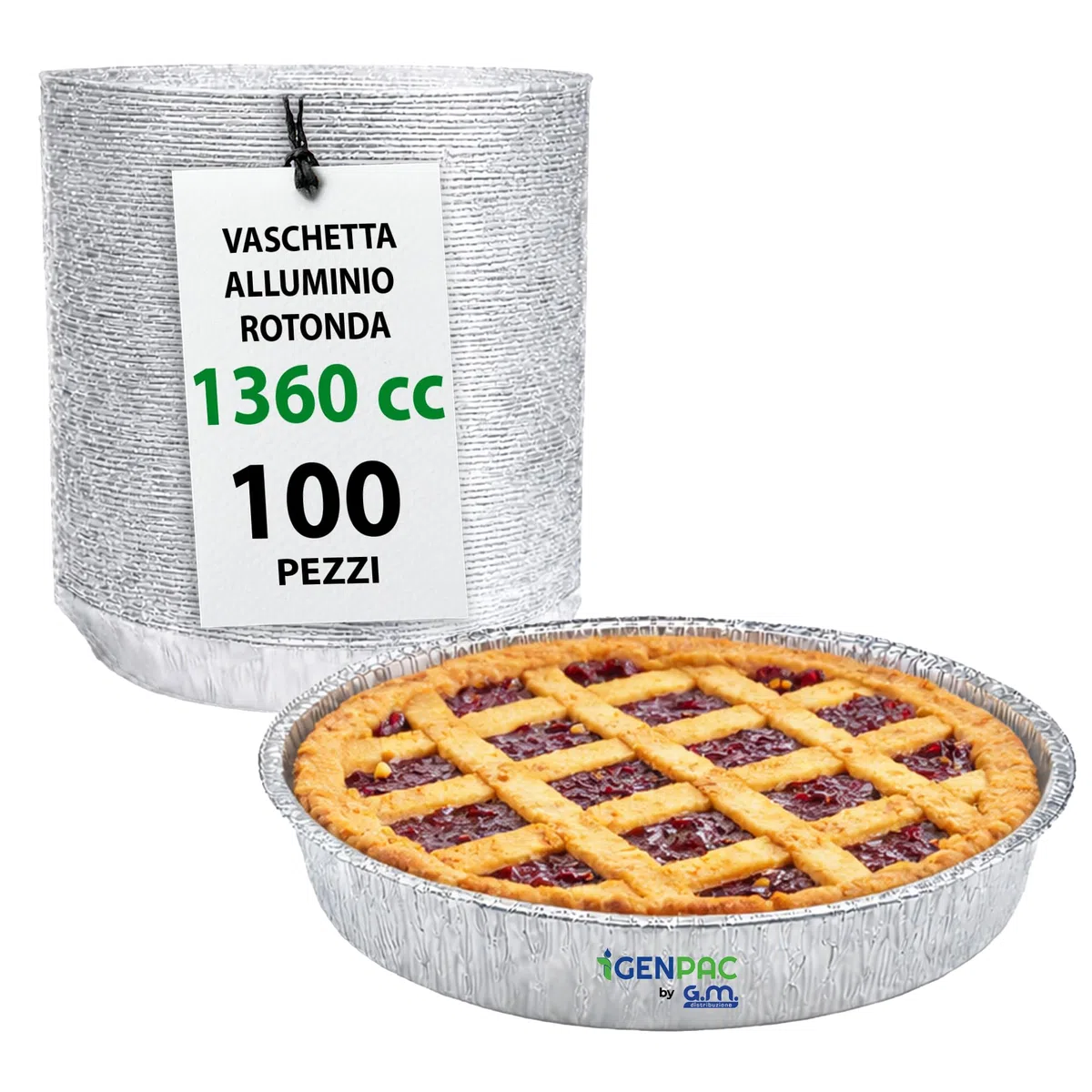 GM 100 Vaschette Alluminio Rotonde 22,5 cm da 1360 cc – Usa e Getta per Forno e Congelatore – Ideali per Torte e Gastronomia