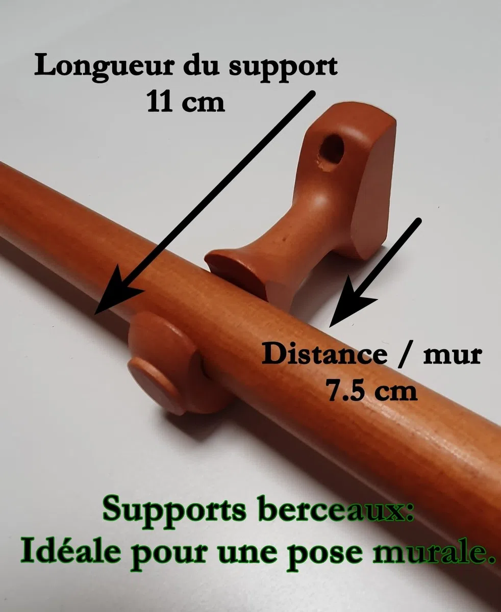 MadeInNature Bastone per tende in legno, diametro 28 mm, kit asta per tende completo con punte e staffe, lunghezza e colori a scelta (ciliegio, punta tappo, lunghezza 1,40 m)
