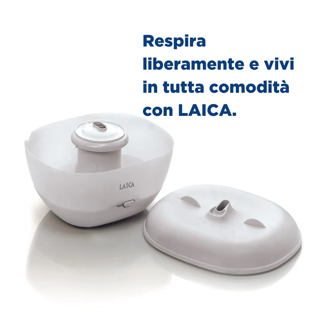 Umidificatore a Caldo LAICA, Serbatoio di 1,8 L per stanze, Piante, Vapore Privo di batteri, ultrasilenzioso, 3 velocità, off Auto, Funzione “Warm”, riempimento Facile, Oli aromatici