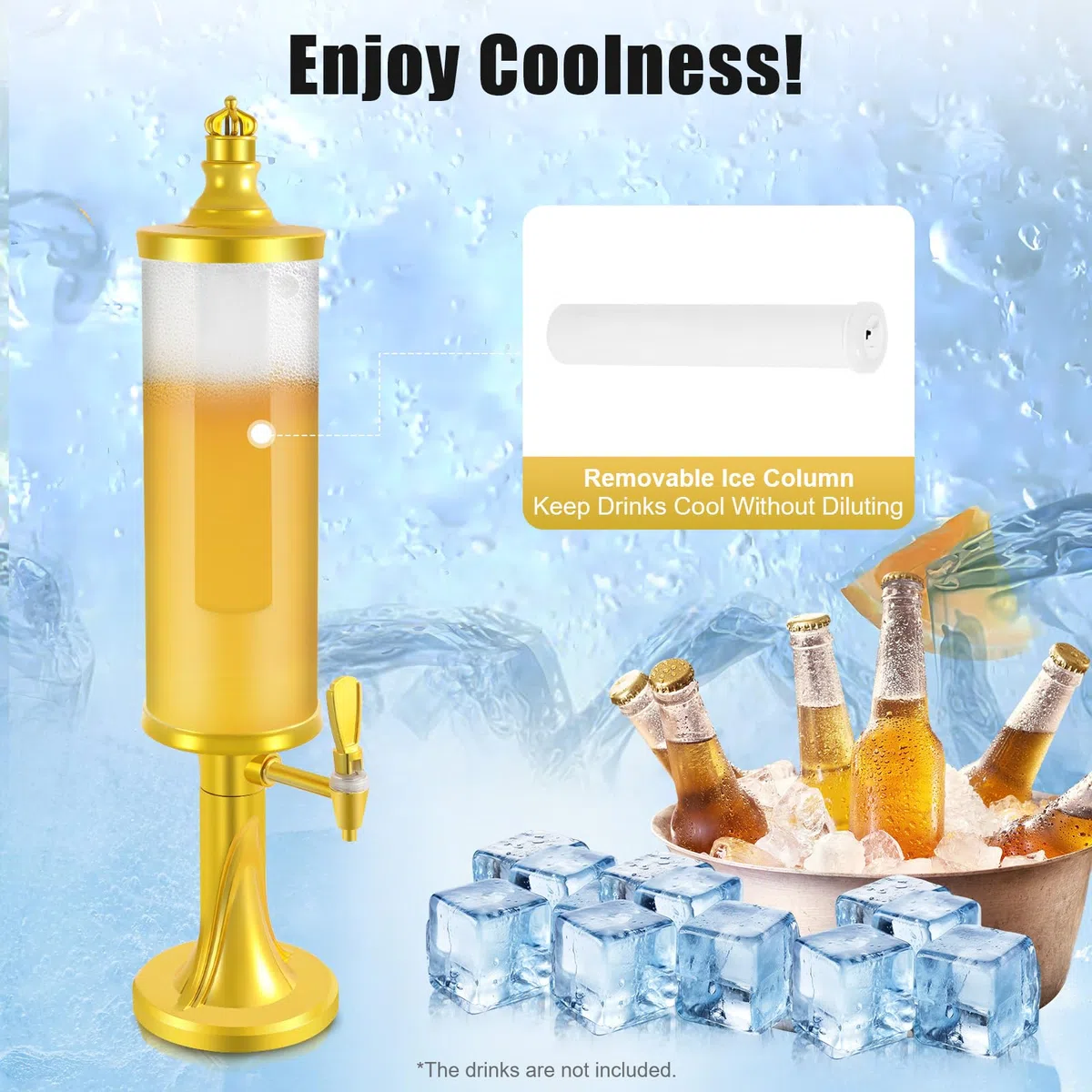 Distributore di birra a torre di birra da 3 l, con illuminazione a LED e colonna di ghiaccio, per bar e feste, trasparente e leggero, 1,15 kg