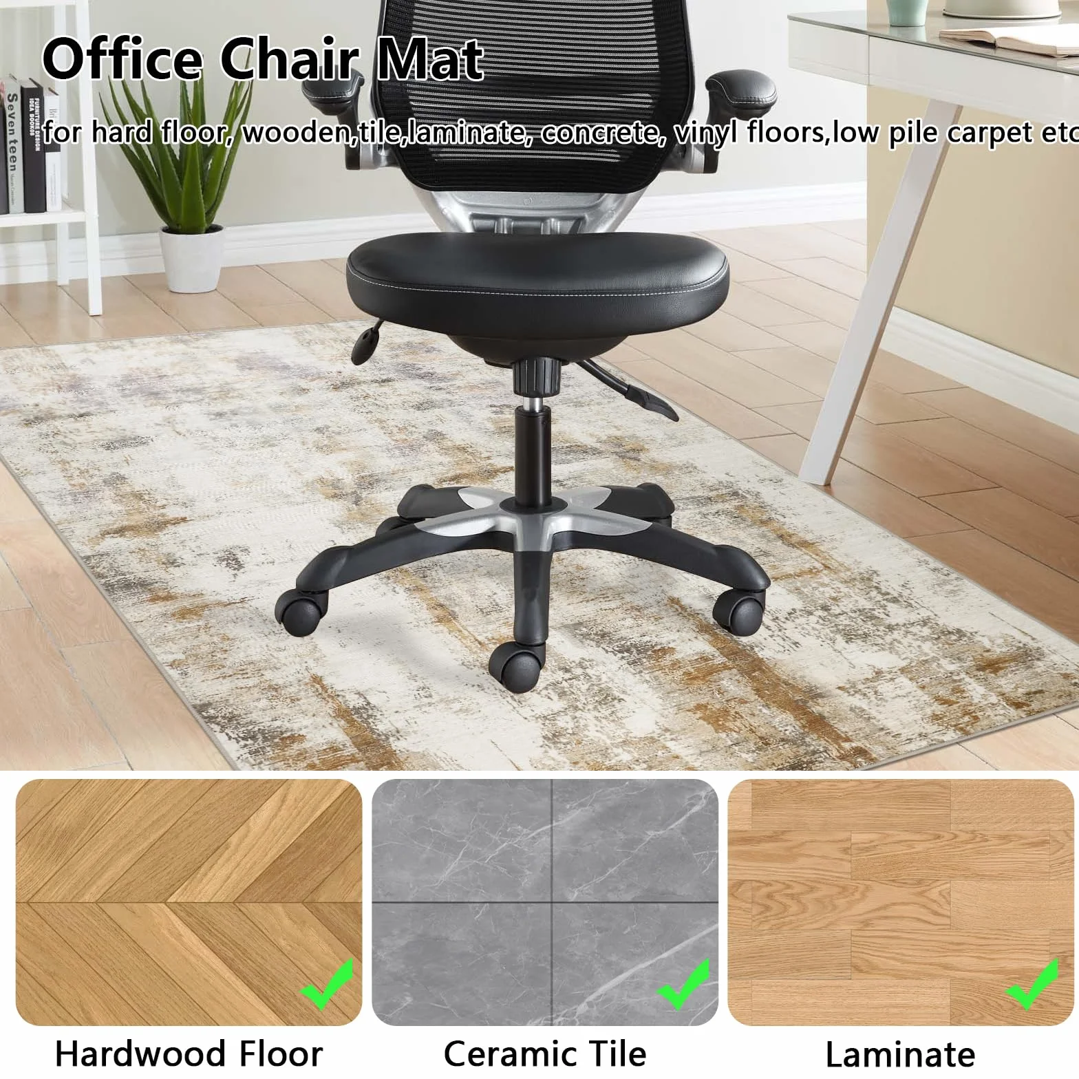 Famibay Tappeto Sedia Ufficio 90 x 120 cm Tappeto Salvapavimento Antiscivolo Tappeto per Sedia con Ruote Gaming Beige Marrone per Pavimenti Duri Parquet Piastrelle