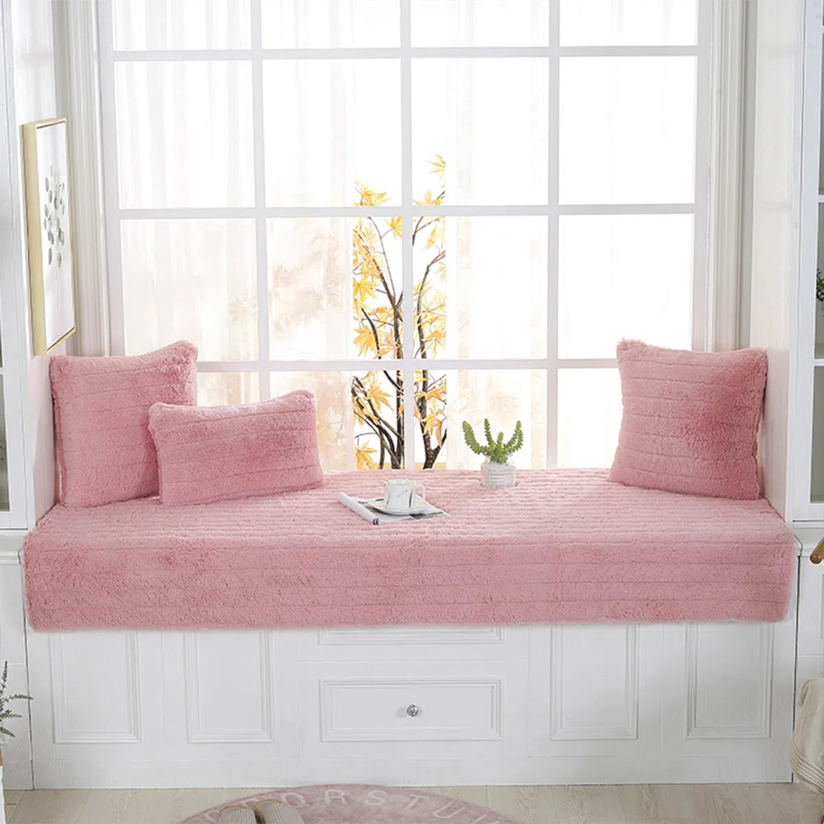 Cuscino per divano spesso antiscivolo Tappeto tatami Cuscino per balcone durevole Cuscino per divano lavabile Cuscino per davanzale della finestra 60 * 150cm-Rosa-Cuscini（1 pezzo