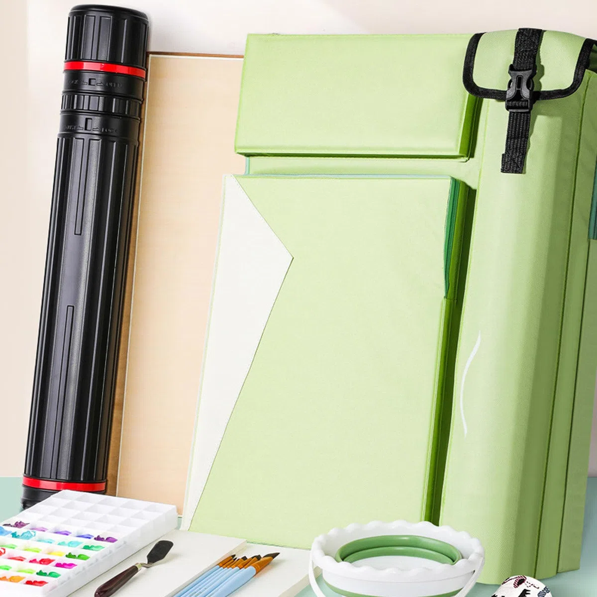 Cartella portadocumenti formato A3, impermeabile, portatile, per pittura, schizzi, con manico, per tavolozza, vernici, matite, pennelli, Verde, A2, Custodia per portafoglio artistico