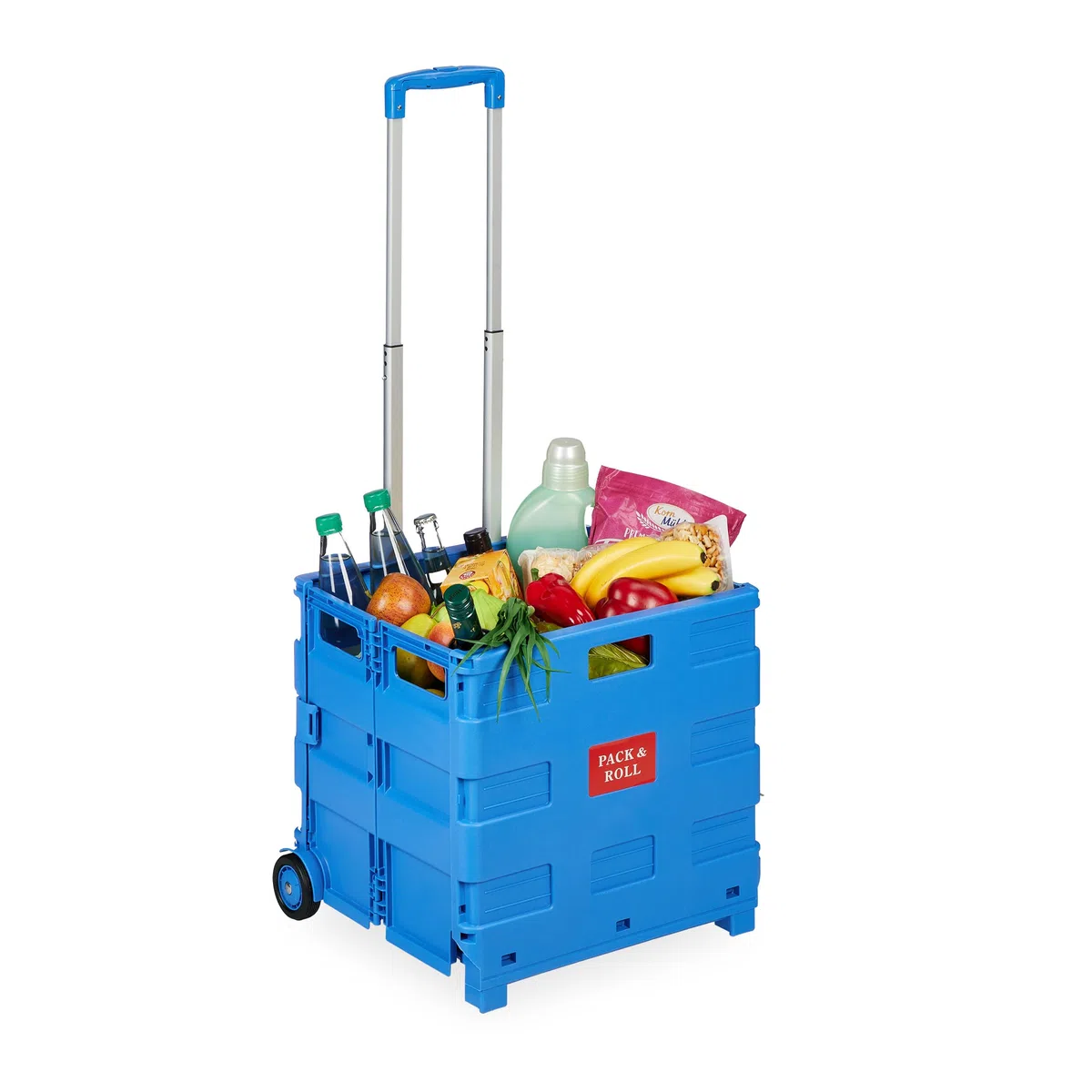 Relaxdays Carrello per la Spesa Pieghevole, 35 kg Carico, Manico Telescopico, Carrellino Trolley Portaspesa, Cesto, Blu