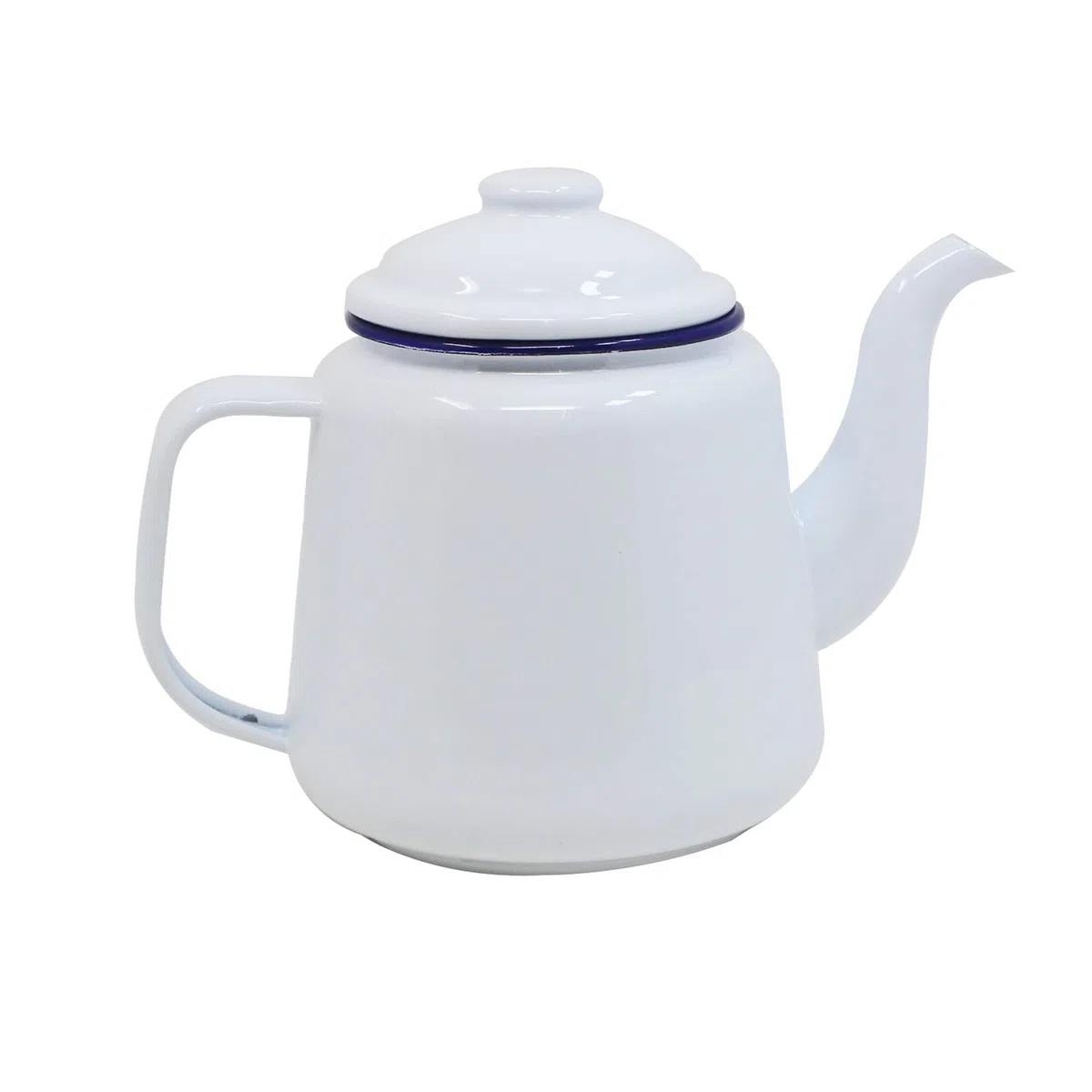 Teiera smaltata con manico e coperchio, 14 cm, 1,5 l, tradizionale teiera da caffè, brocca da campeggio, bianco (bianco)