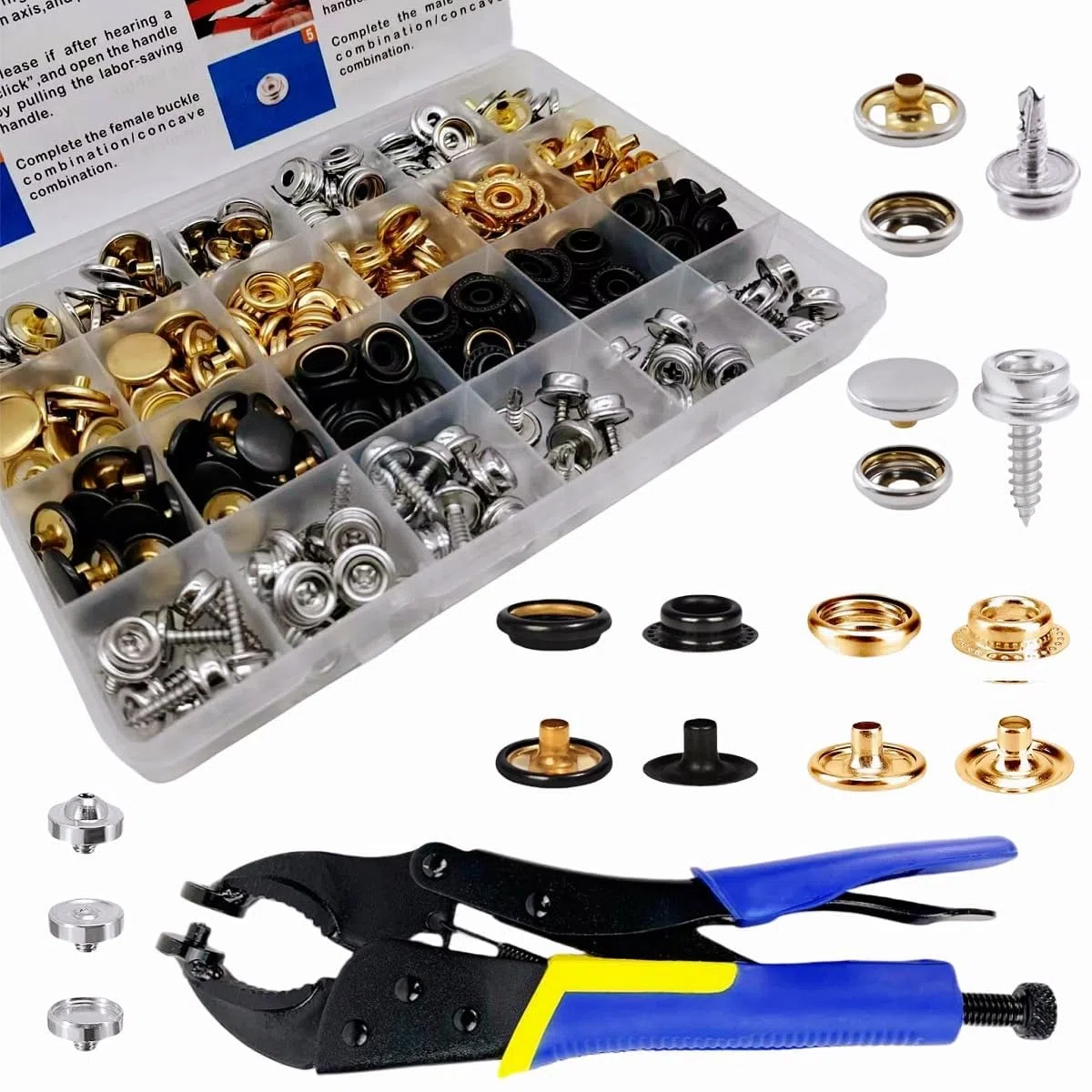 SUNAROC Set Bottoni Automatici A Pressione, 15mm Bottoni A Pressione Metallo Bottone A Pressione Vite Per Cuoio Zaini Cappello Borsa Cinture Pelle Tende, Tela, Cucito, Teloni