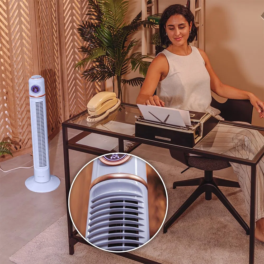 Cecotec - Ventilatore a torre EnergySilence 1090 Skyline Retro Smart Blue da 81 cm, 40 W, display LED, touch e telecomando, 3 velocità, 3 modalità, timer 12 ore e 72a oscillazione