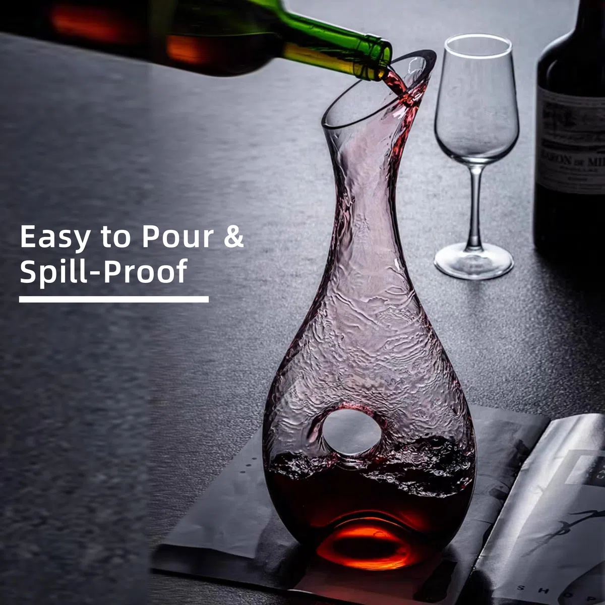 Decanter per vino rosso, 1,2 l, decanter per vino, senza piombo, fatto a mano, per gli amanti del vino rosso