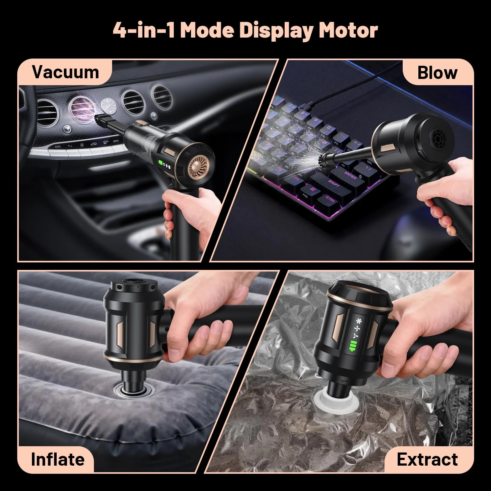 SLOKSFil 2026 - Aspirapolvere portatile senza fili, 22000 PA, 4 in 1, mini aspirapolvere per auto con motore brushless, potente aspirapolvere per casa, auto, peli di animali domestici, cucina (HL138)