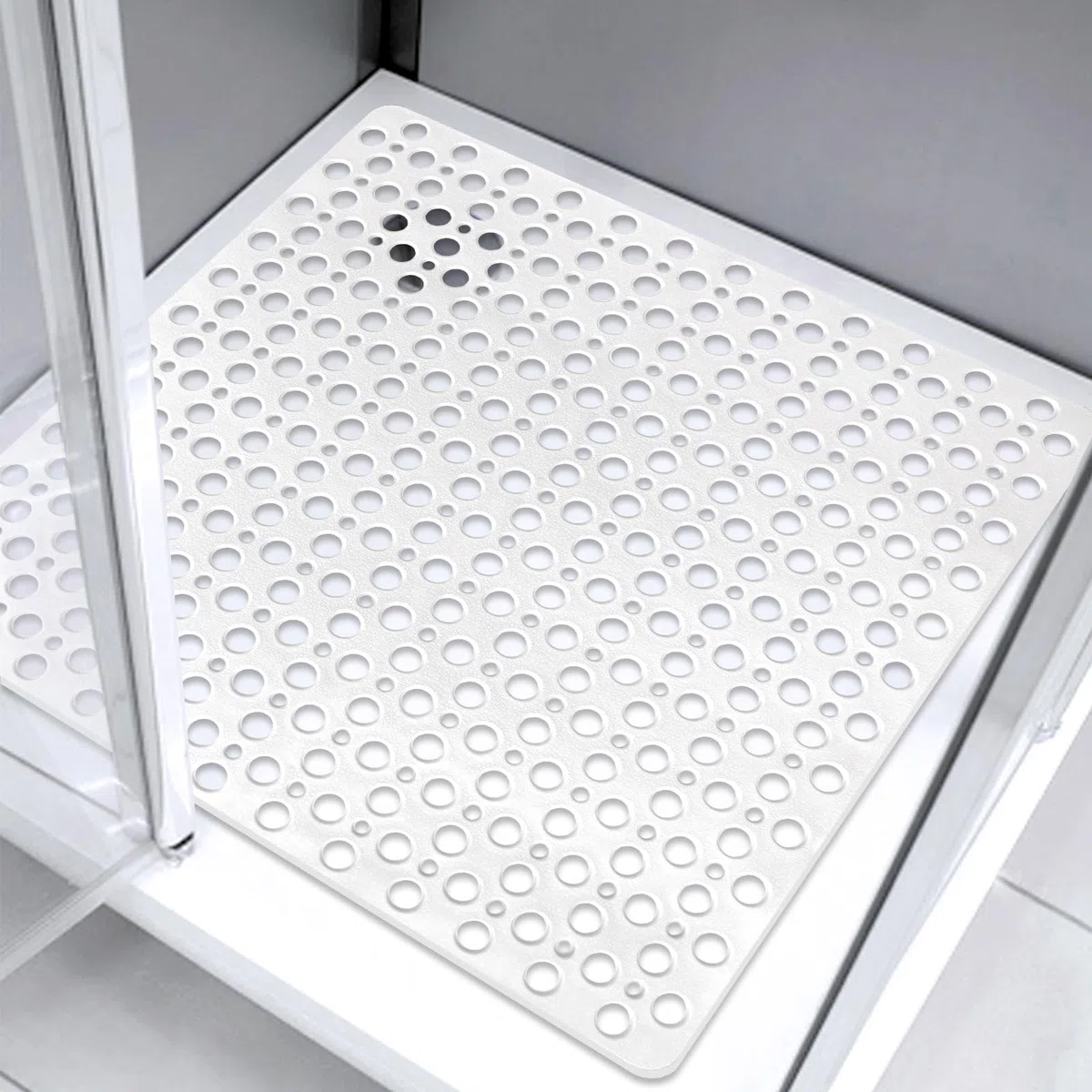 Tappetino da doccia quadrato, antiscivolo, anti-muffa: 70 x 70 cm, grande, per cabina doccia, in gomma morbida, antiscivolo, per bagno, pavimenti bagnati, lavabile in lavatrice, bianco