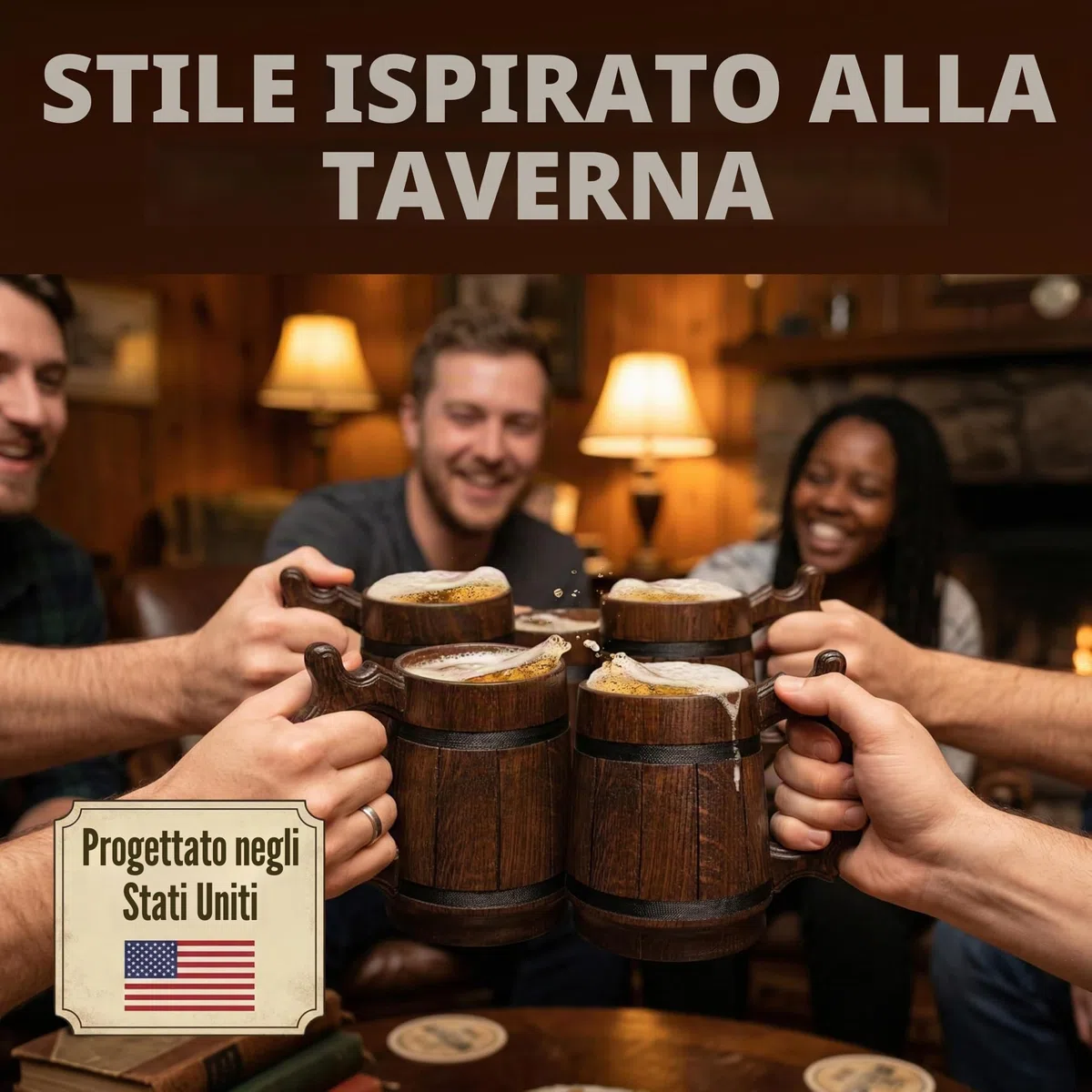 Boccale di birra fatto a mano in legno di rovere con acciaio inossidabile Ecologico naturale 0,6 litri (20 once) marrone retrò