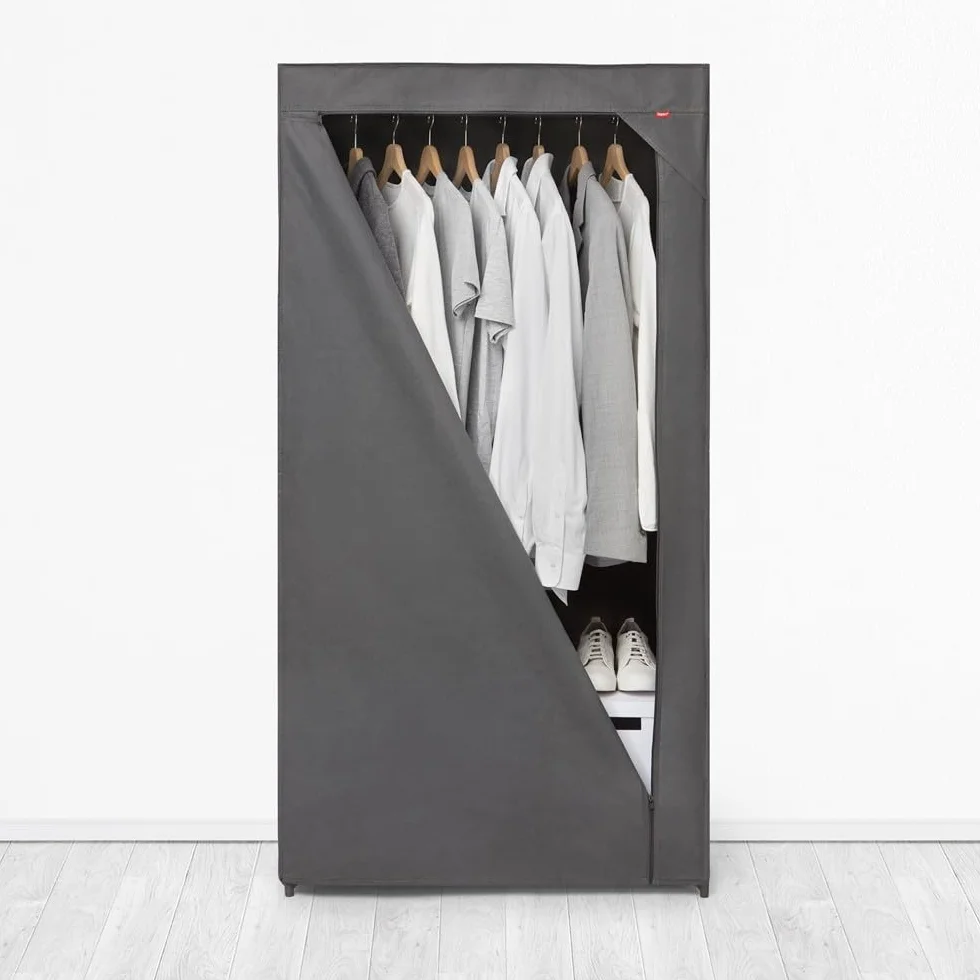 Rayen, Armadio Guardaroba, Mobile e Versatile, Facilità di Montaggio, con Asta Appendiabiti e 4 Tasche Laterali, Apertura con Zip, Grande capacità di archiviazione, 79 x 54 x 155 cm, Grigio (2054.01)