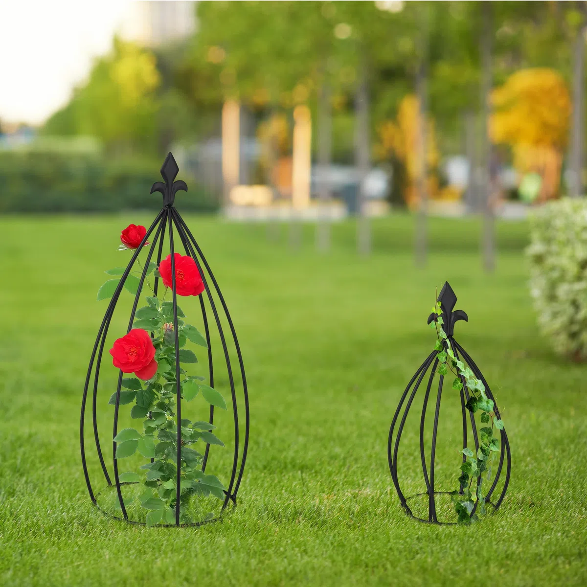Relaxdays Supporto per Piante Rampicanti da Giardino, Set da 2 Tralicci di Sostegno Edera e Rose, Obelisco Acciaio, Nero