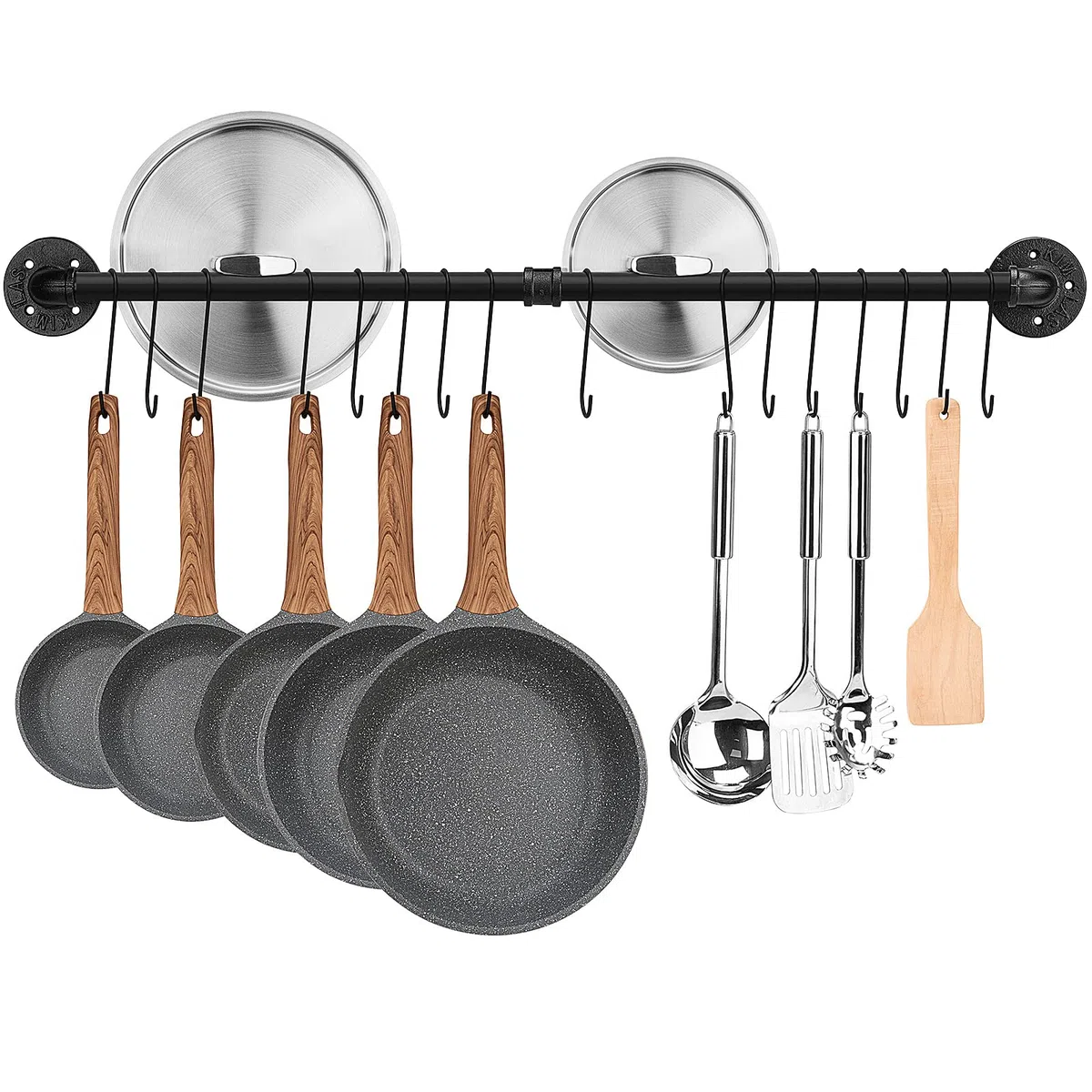 Toplife Porta Utensili da Cucina, Staffa di Montaggio a Parete 100cm e 16 Ganci Rimovibili, Nero