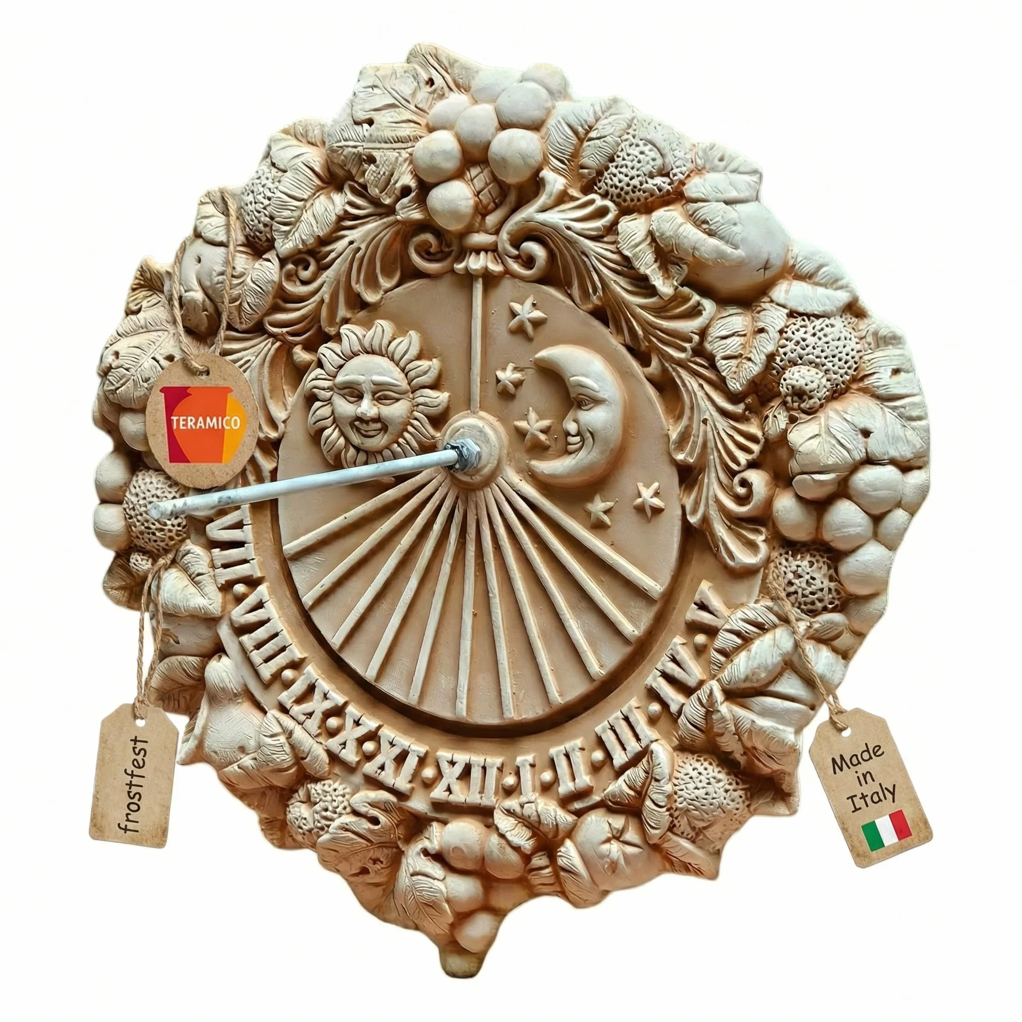Teramico Meridiana decorativa meridiana in terracotta italiana, resistente al gelo e alle intemperie, prodotto di qualità realizzato a mano (Meridiana 35 cm)